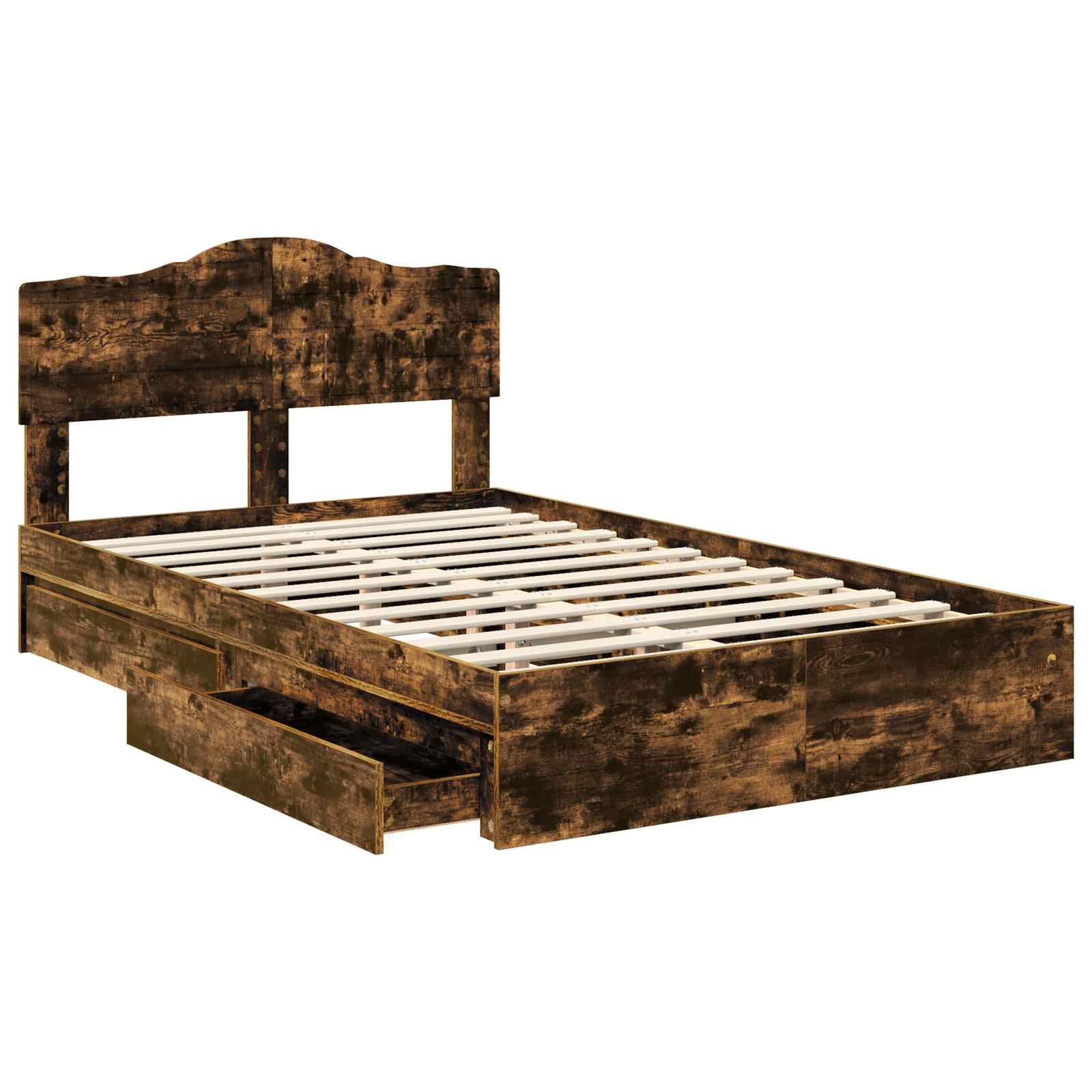 Opslag bed met lade Gerookt eiken 120 x 200 cm Bewerkt hout – afbeelding 5