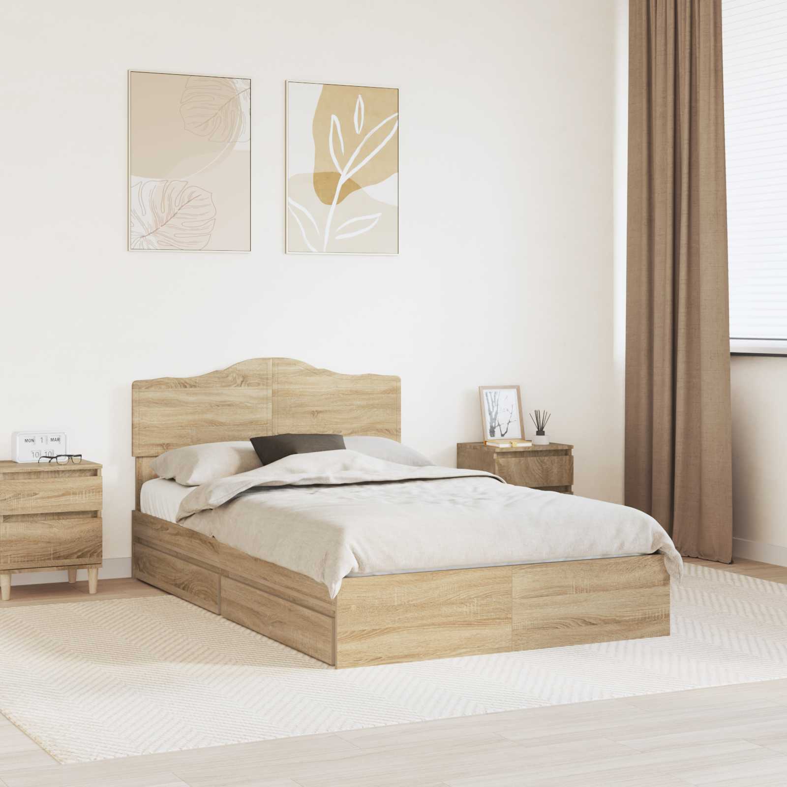 Opslag bed met lade Sonoma Eiken 120 x 190 cm Bewerkt hout