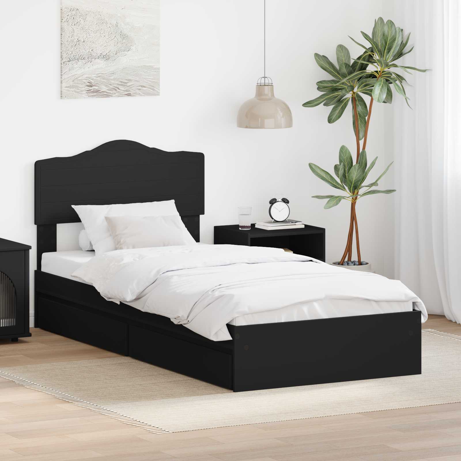 Opslag bed met lade met opslag Zwart 100 x 200 cm Bewerkt hout – afbeelding 1