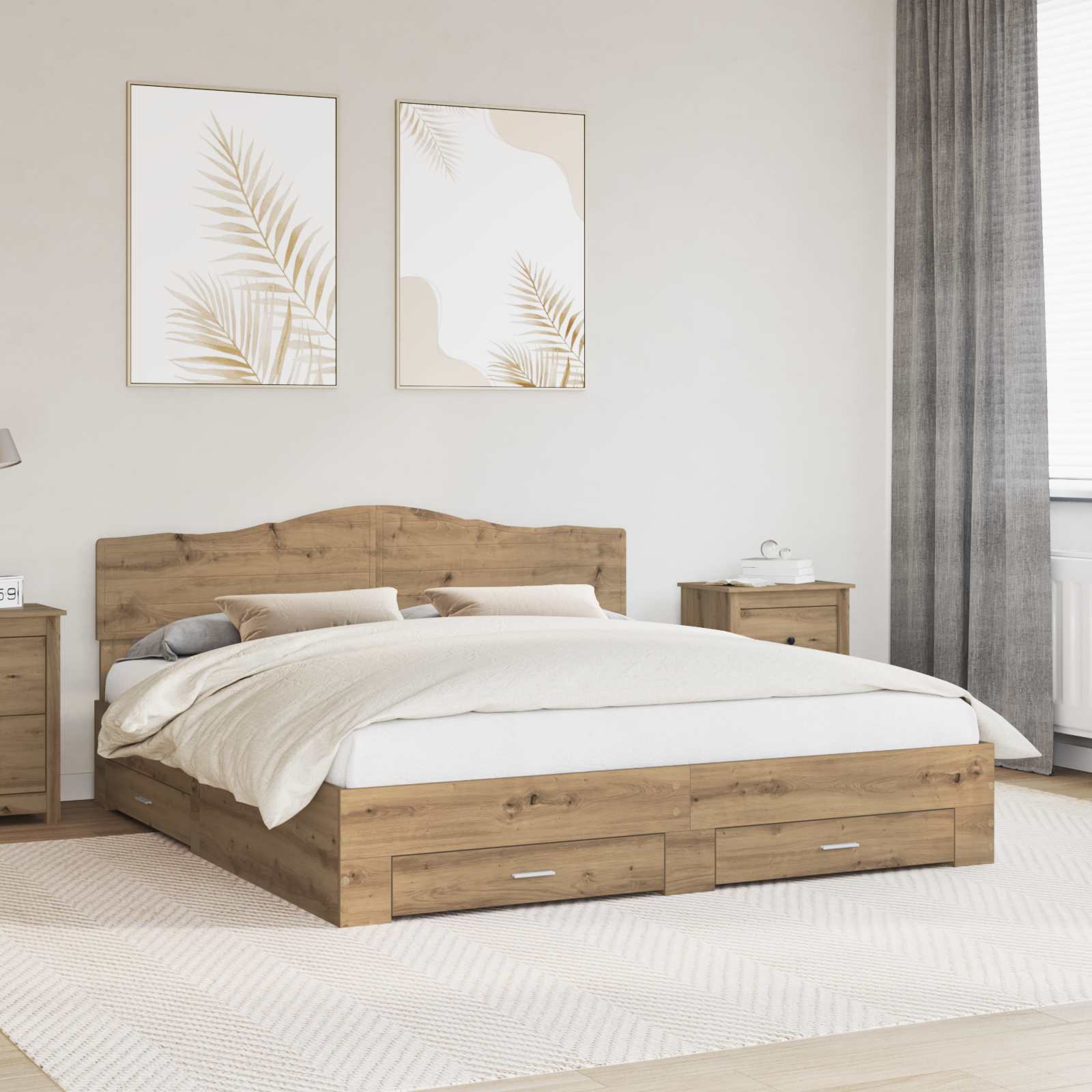 Bedframe met lade Artisan Eiken 180 x 200 cm Bewerkt hout