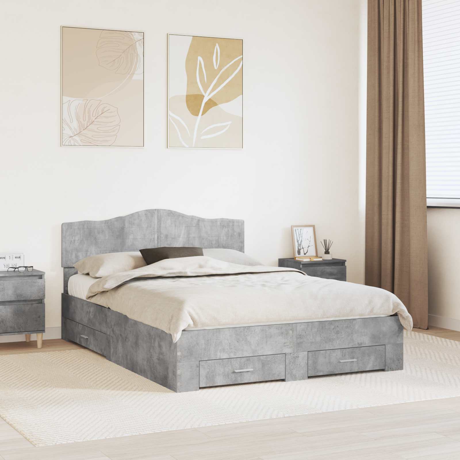 Bedframe met hoofdeinde Beton Grijs 160 x 200 cm Bewerkt hout