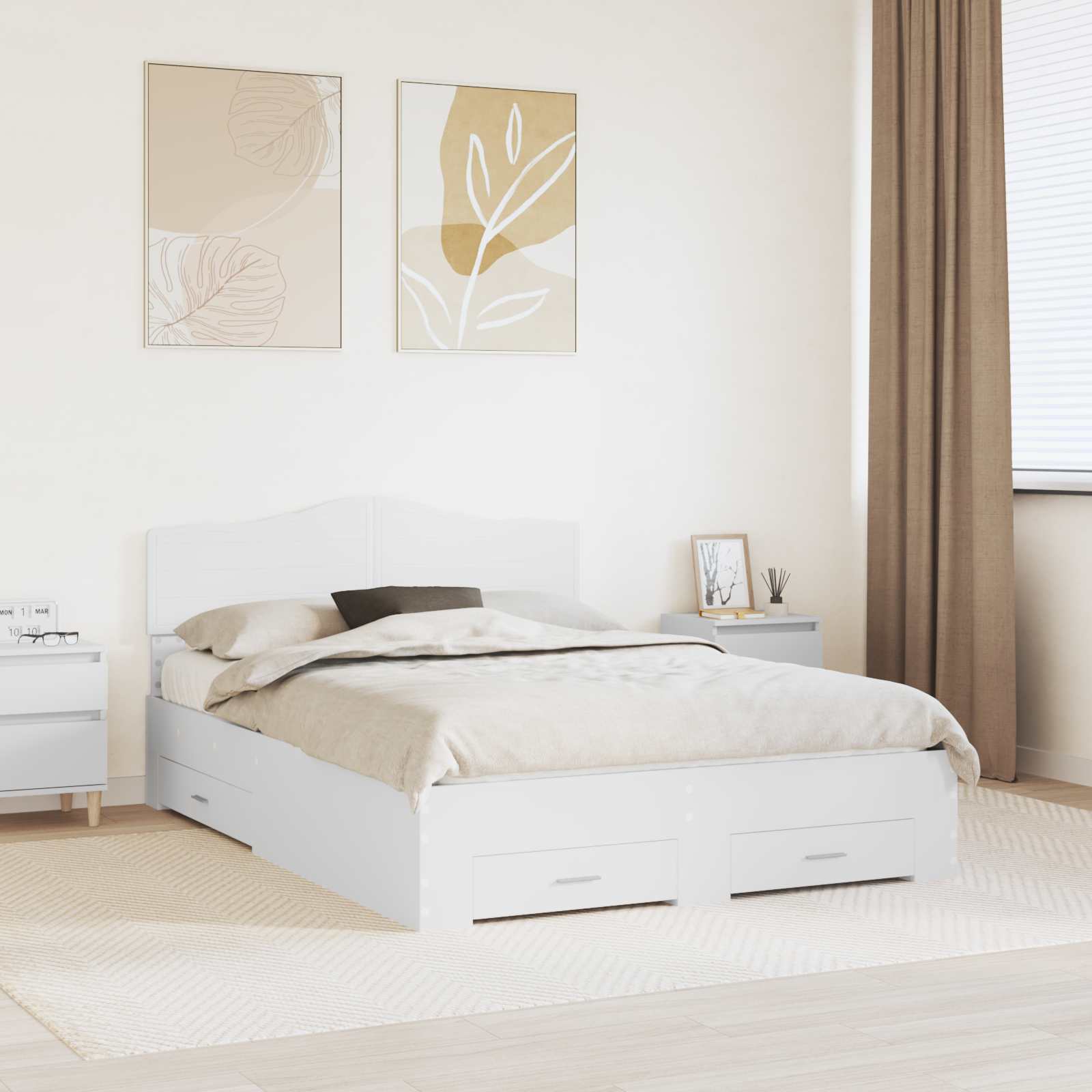 Bedframe met hoofdeinde met lade Wit 150 x 200 cm Bewerkt hout – afbeelding 1