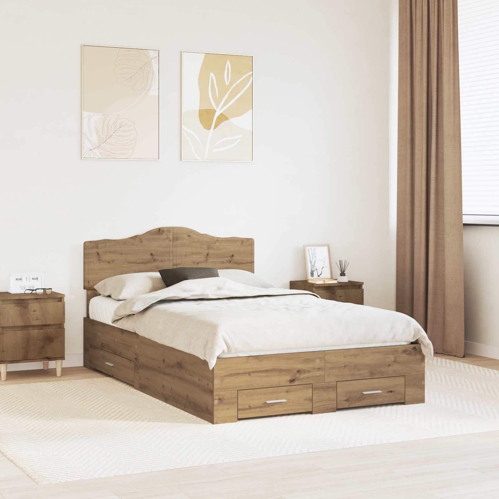 Bedframe met hoofdeinde Artisan Eiken 120 x 200 cm Bewerkt hout – afbeelding 1