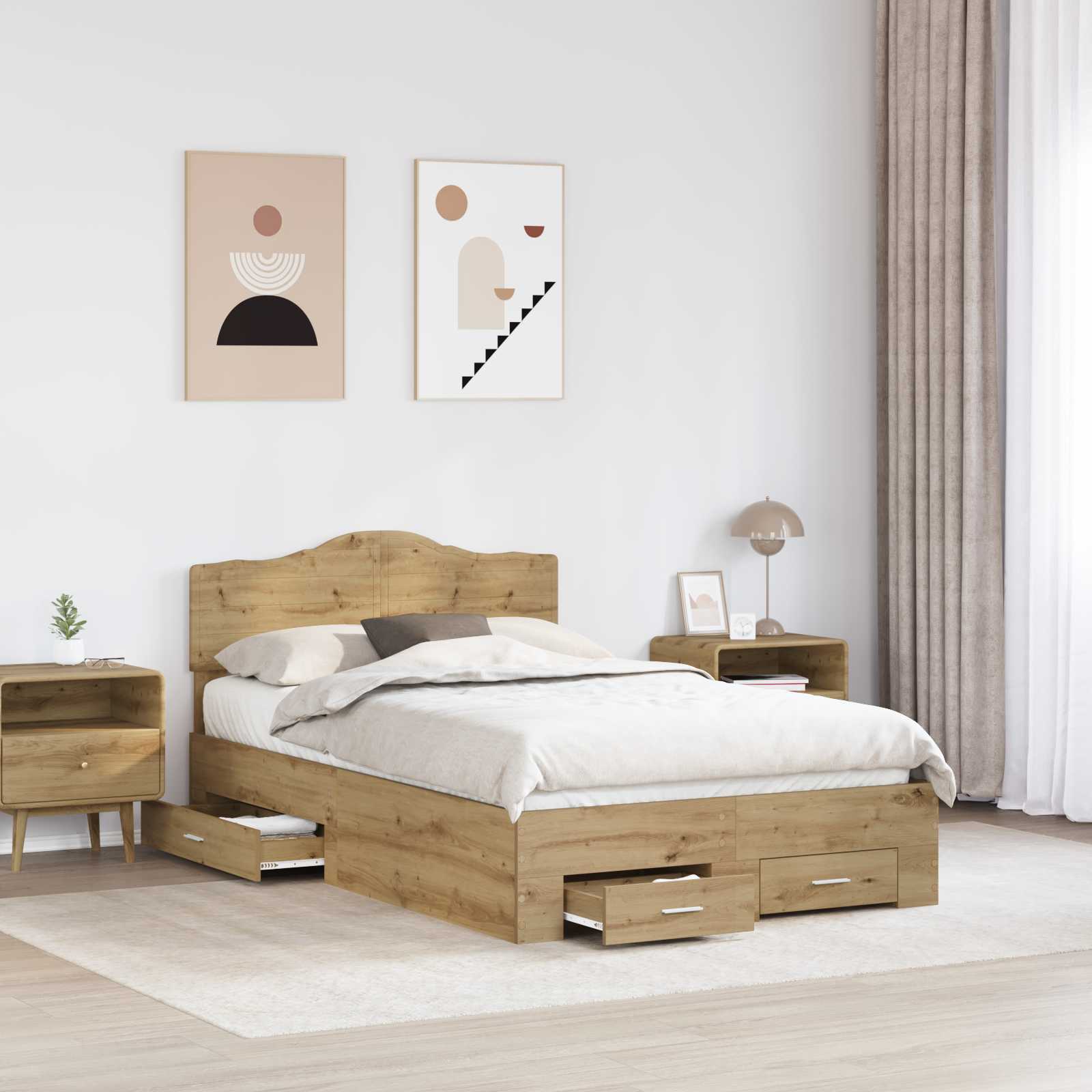 Bedframe met hoofdeinde Artisan Eiken 120 x 200 cm Bewerkt hout – afbeelding 3