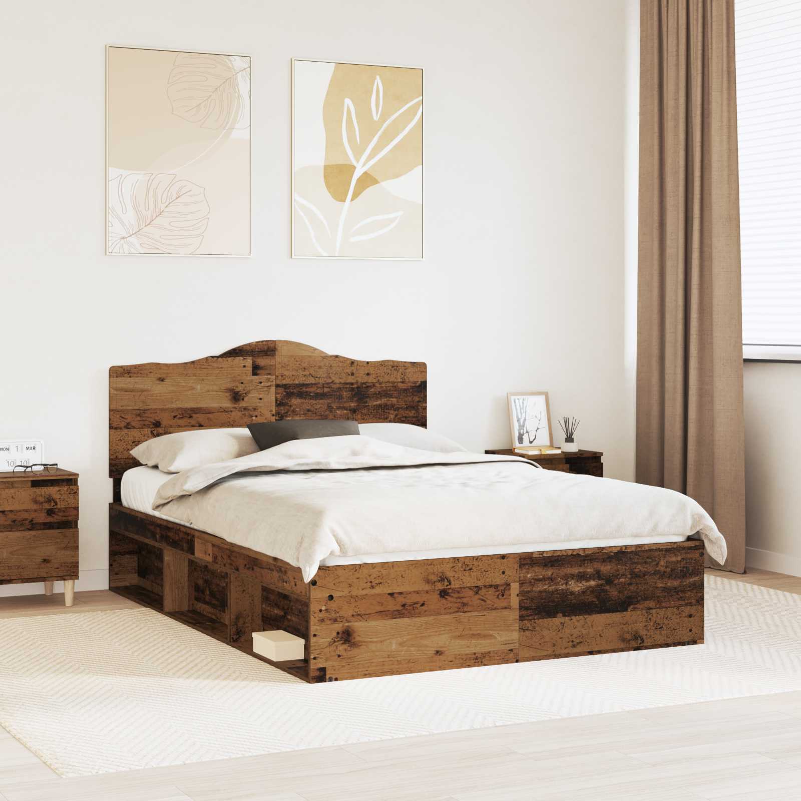 Bedframe met hoofdeinde Oudhout 140 x 200 cm Massief grenenhout – afbeelding 1