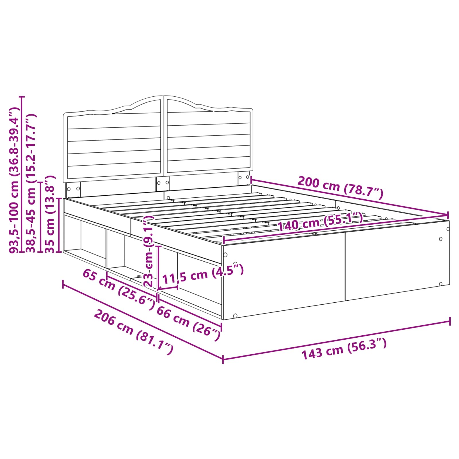 Bedframe met hoofdeinde Oudhout 140 x 200 cm Massief grenenhout – afbeelding 12