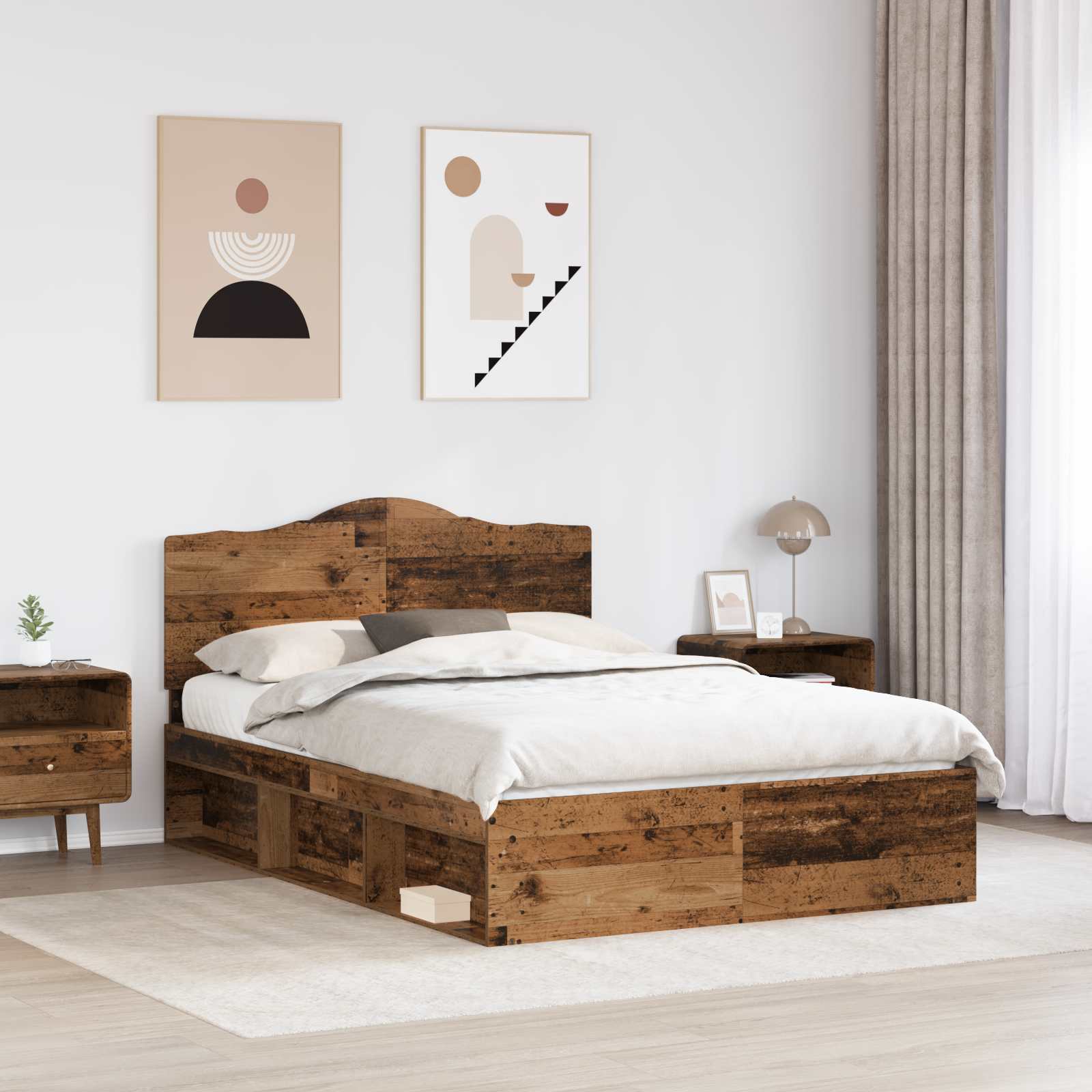 Bedframe met hoofdeinde Oudhout 140 x 200 cm Massief grenenhout – afbeelding 3