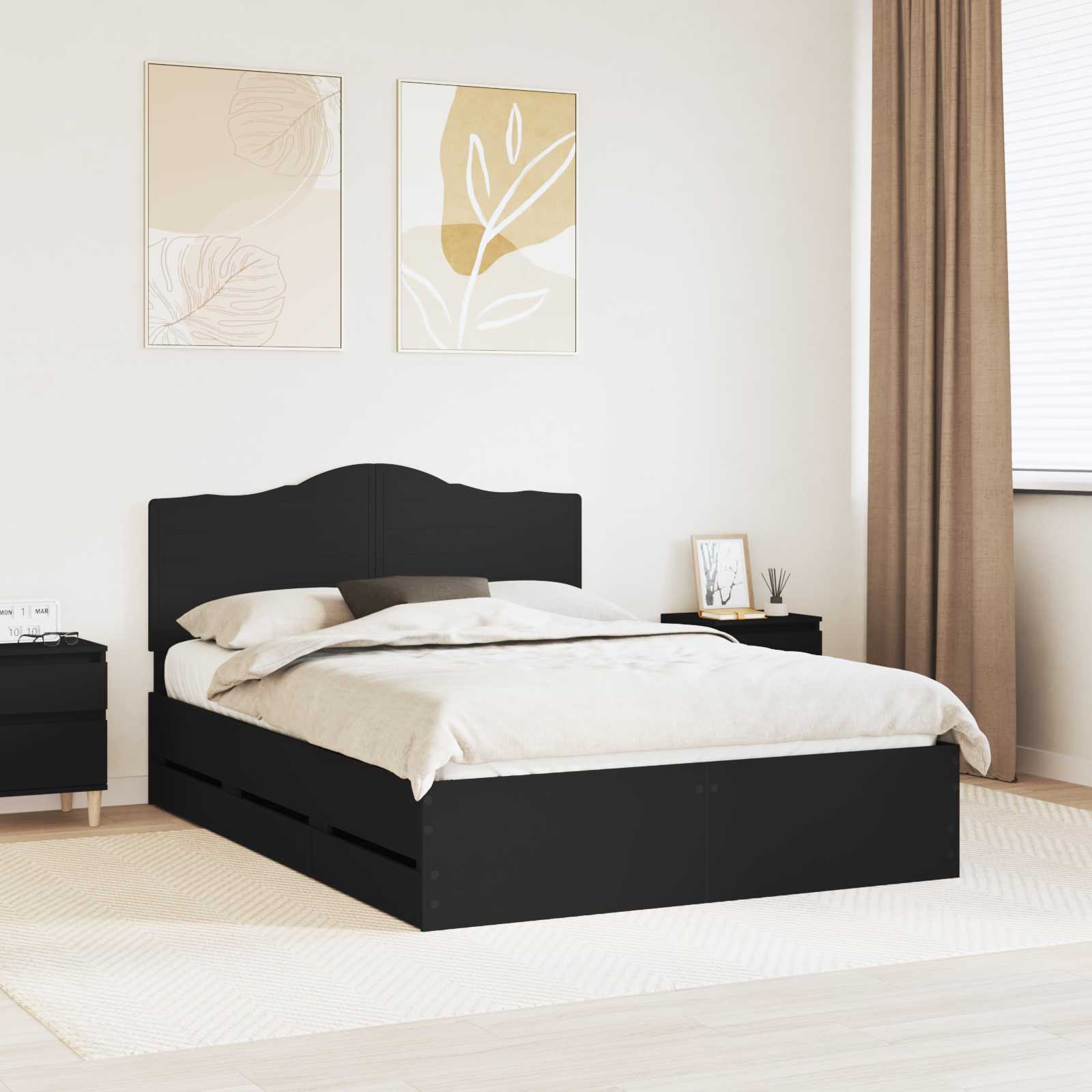 Bedframe met lade met opslag Zwart 140 x 200 cm Ingenieurshout – afbeelding 1
