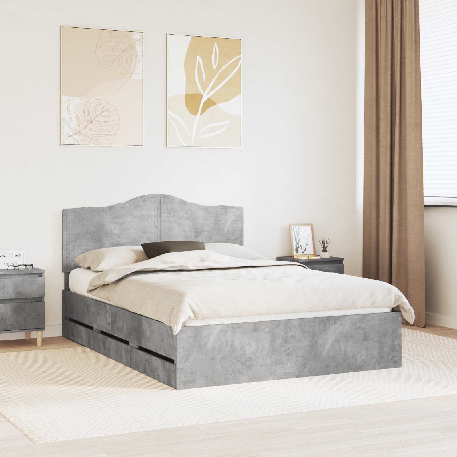 Bedframe met lade Beton Grijs 140 x 200 cm Ingenieurshout – afbeelding 1