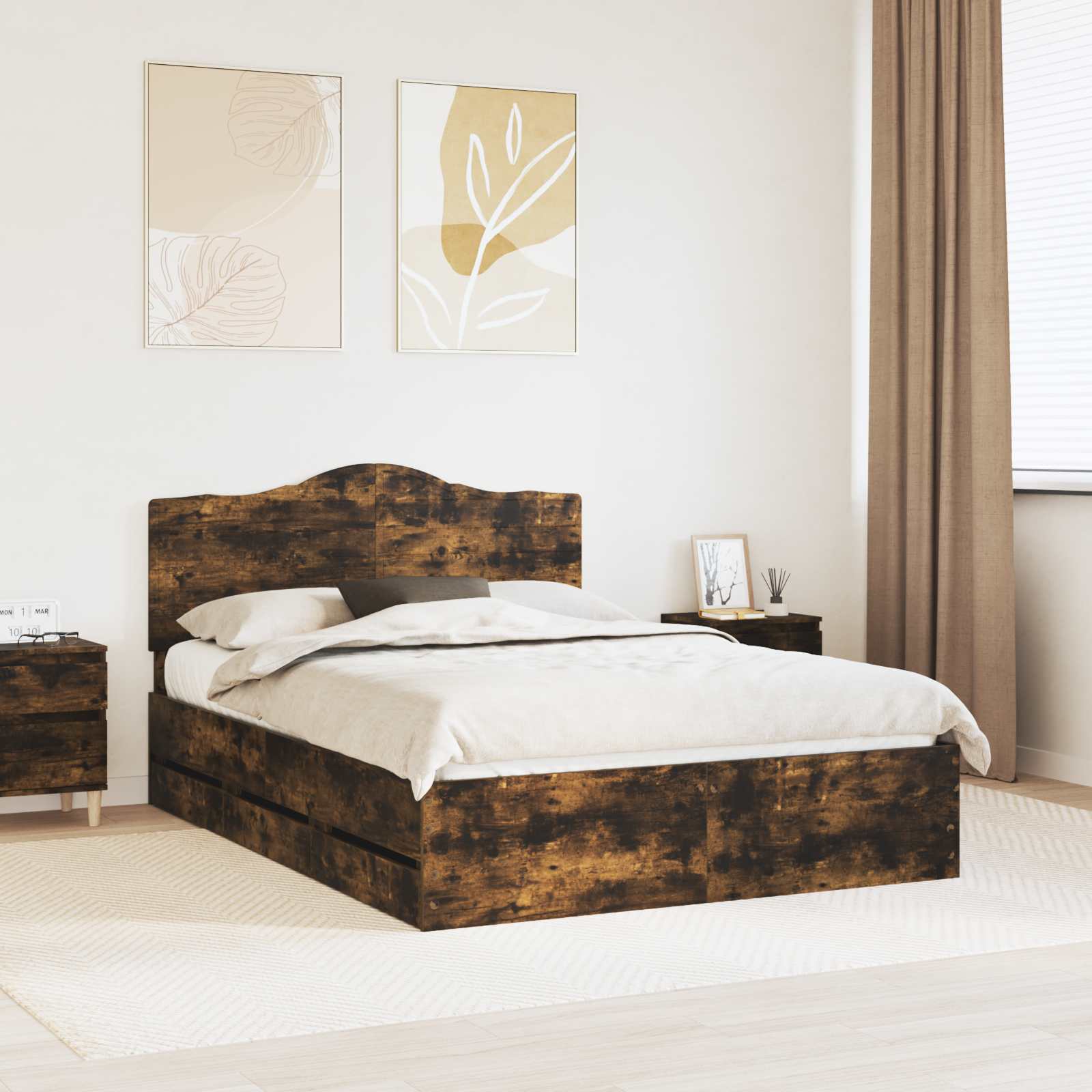 Bedframe met lade Gerookt eiken 140 x 200 cm Ingenieurshout – afbeelding 1
