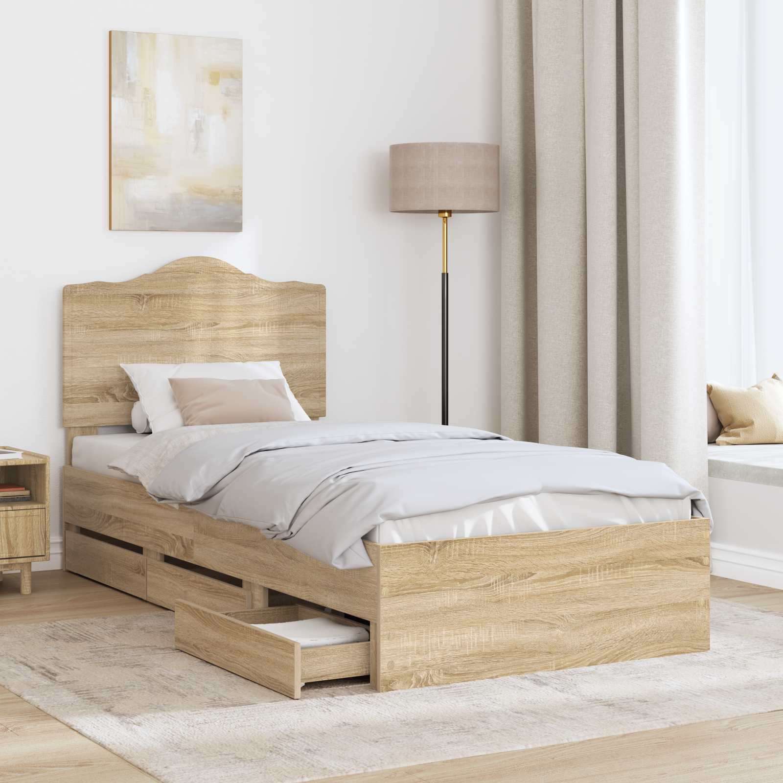 Bedframe met lade Sonoma Eiken 90 x 190 cm Ingenieurshout – afbeelding 3