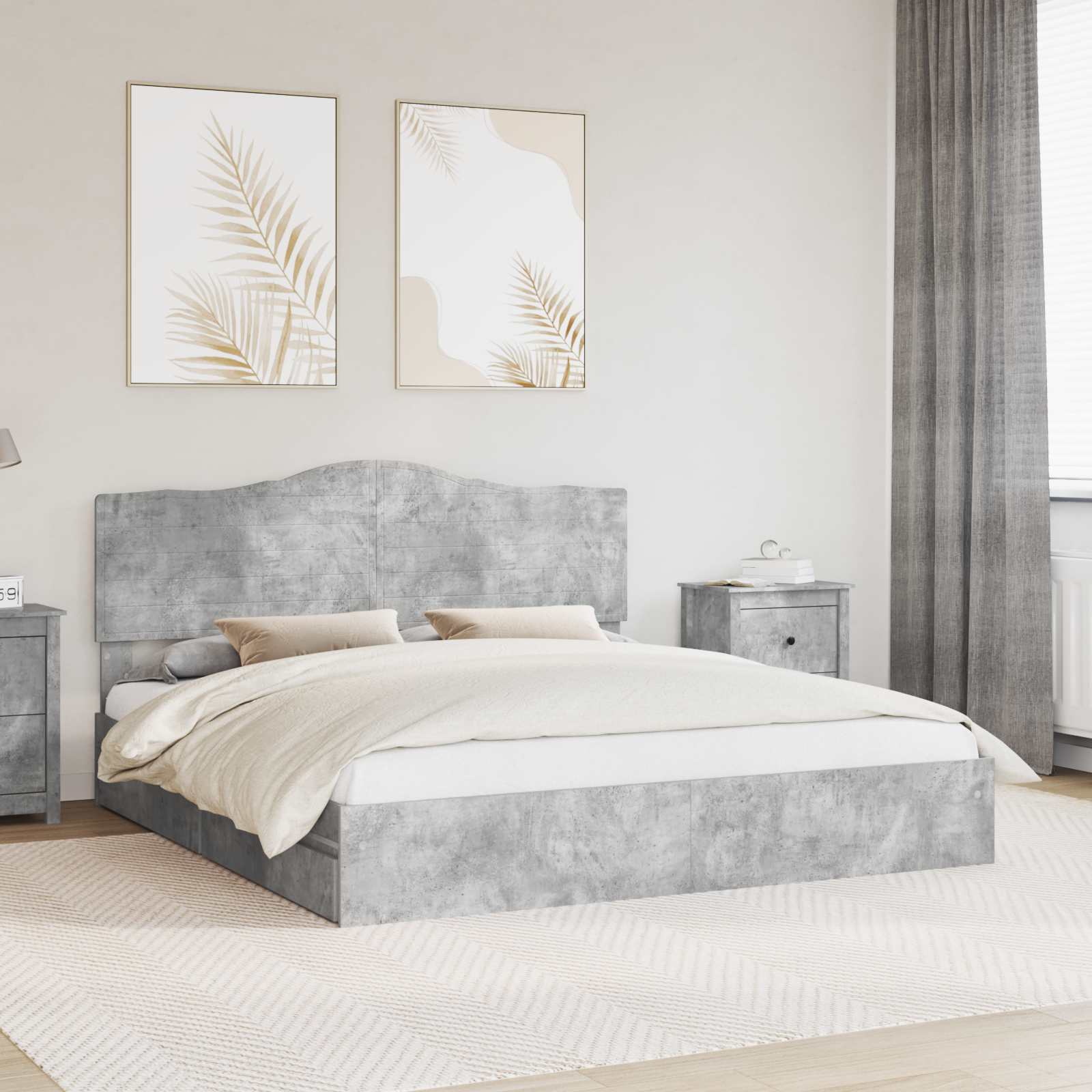 Opslag bed met hoofdeinde Beton Grijs 180 x 200 cm Bewerkt hout – afbeelding 1