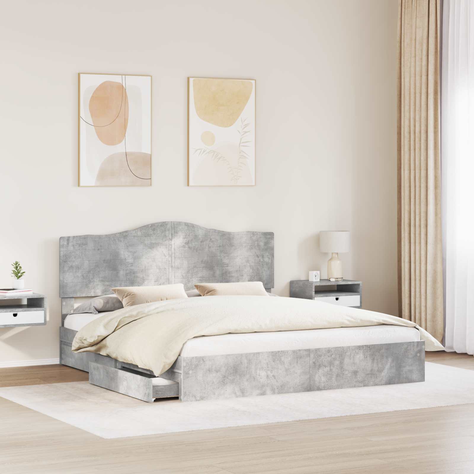 Opslag bed met hoofdeinde Beton Grijs 180 x 200 cm Bewerkt hout – afbeelding 3