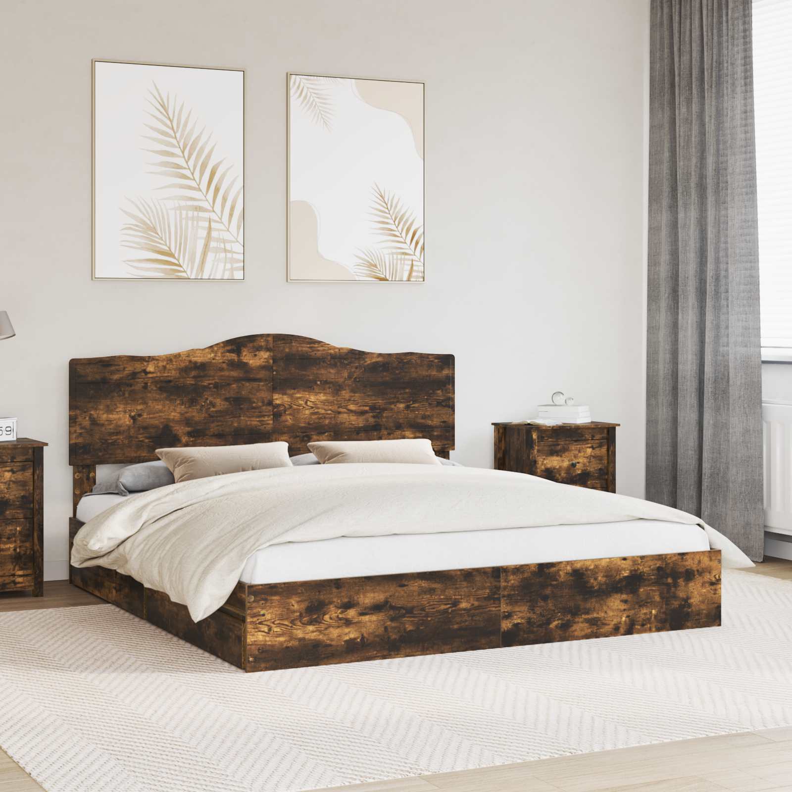 Opslag bed met lade Gerookt eiken 180 x 200 cm Bewerkt hout – afbeelding 1