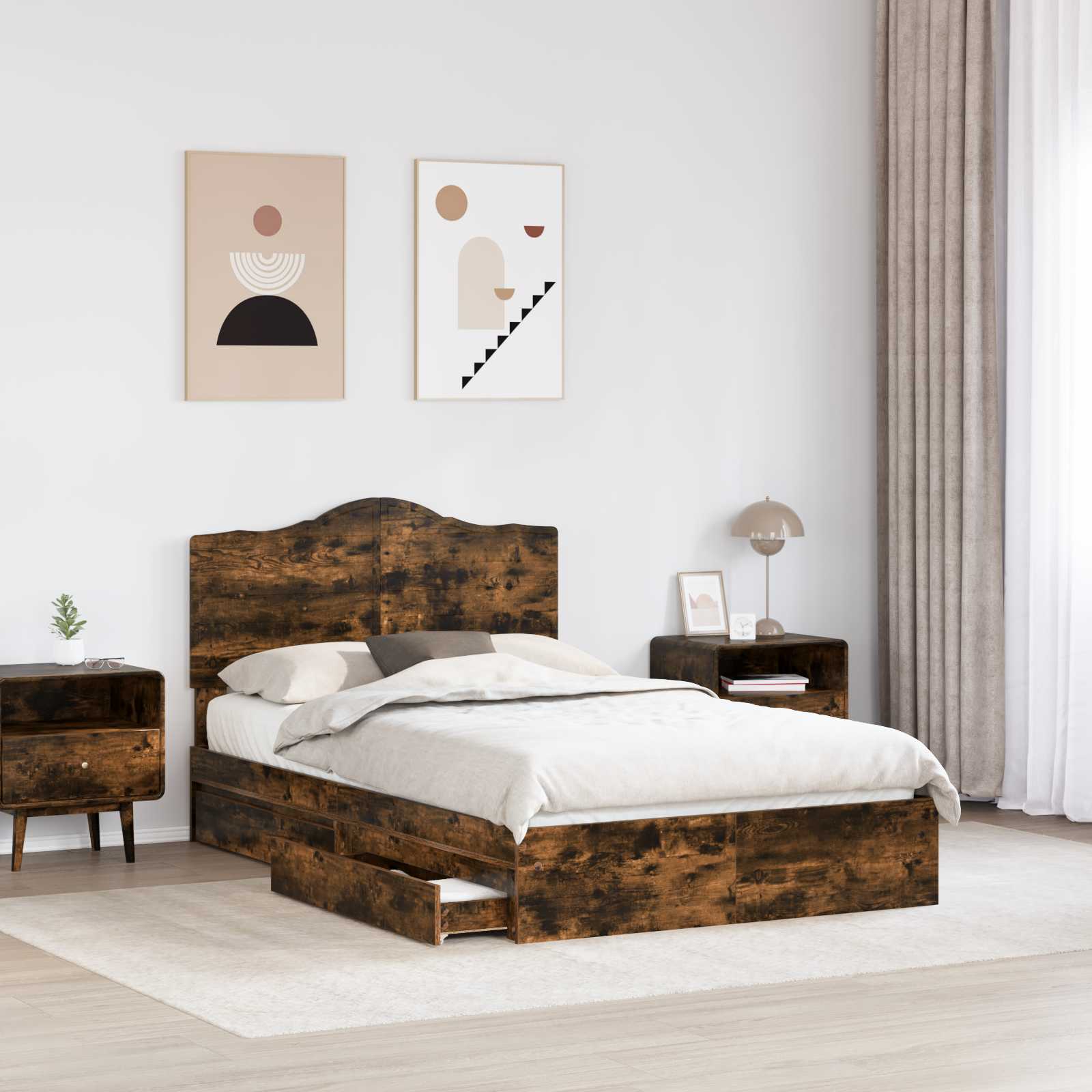 Opslag bed met lade Gerookt eiken 120 x 200 cm Bewerkt hout – afbeelding 3