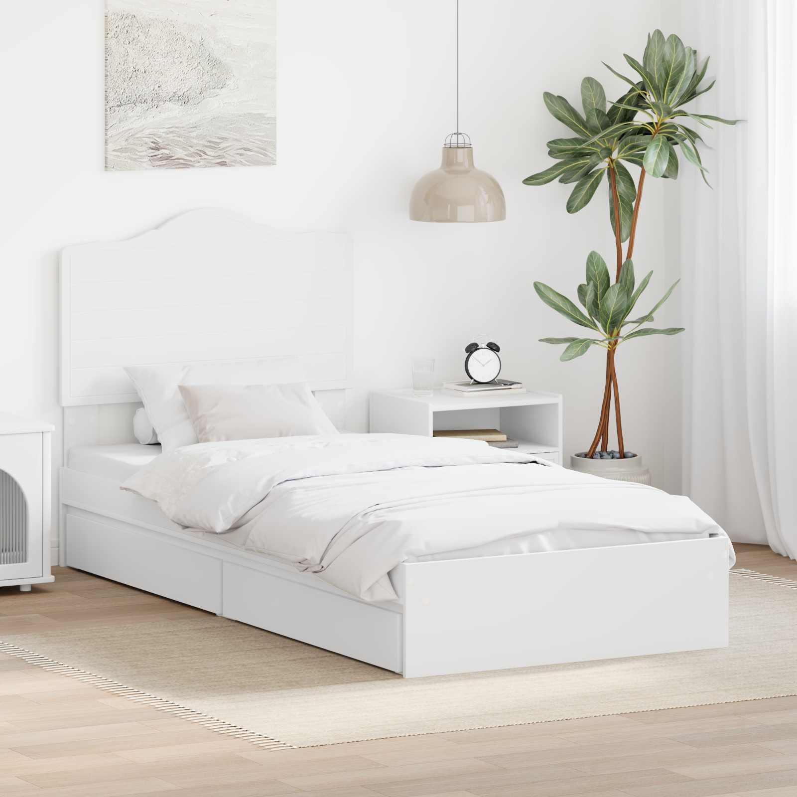 Opslag bed met hoofdeinde met lade Wit 90 x 190 cm Bewerkt hout – afbeelding 1