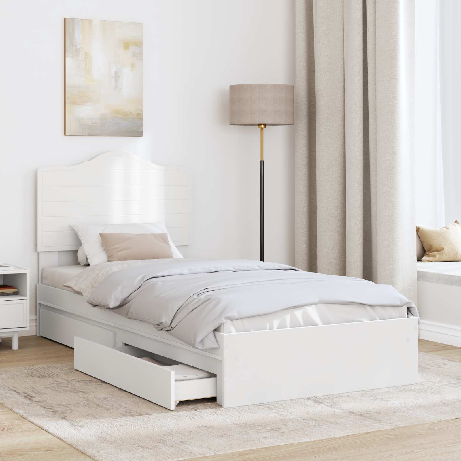 Opslag bed met hoofdeinde met lade Wit 90 x 190 cm Bewerkt hout – afbeelding 3
