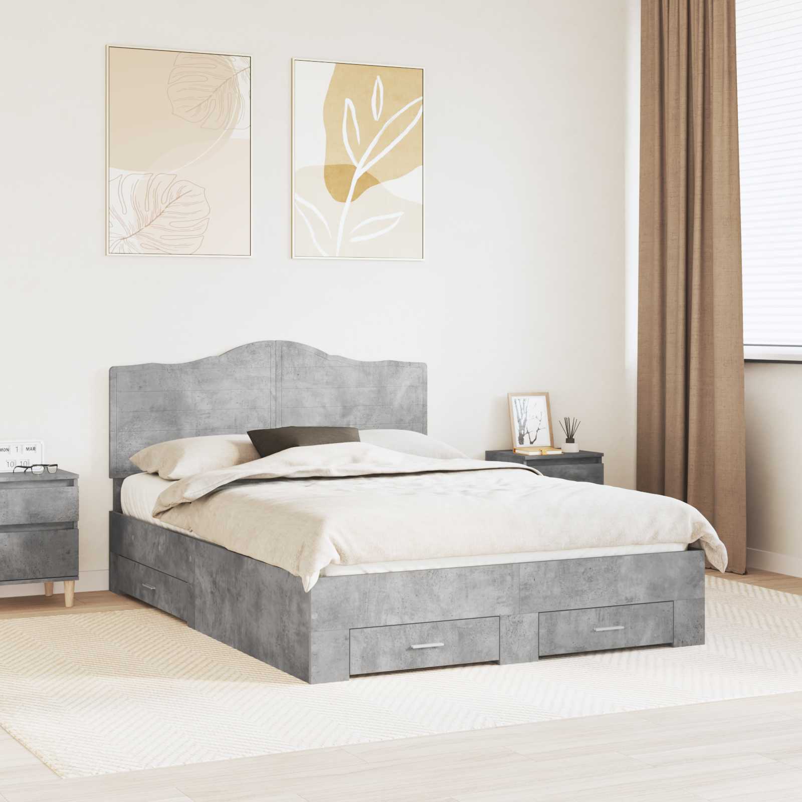 Bedframe met hoofdeinde Beton Grijs 140 x 190 cm Bewerkt hout – afbeelding 1