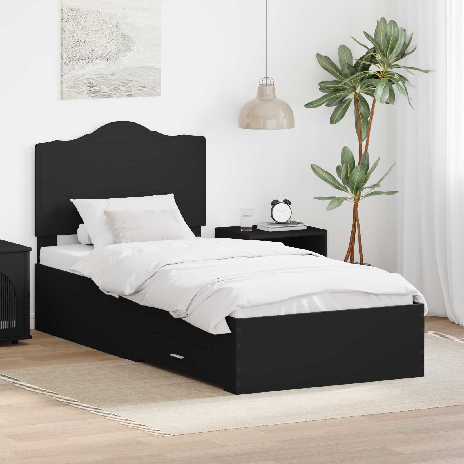 Bedframe met lade met hoofdeinde Zwart 90 x 200 cm Bewerkt hout