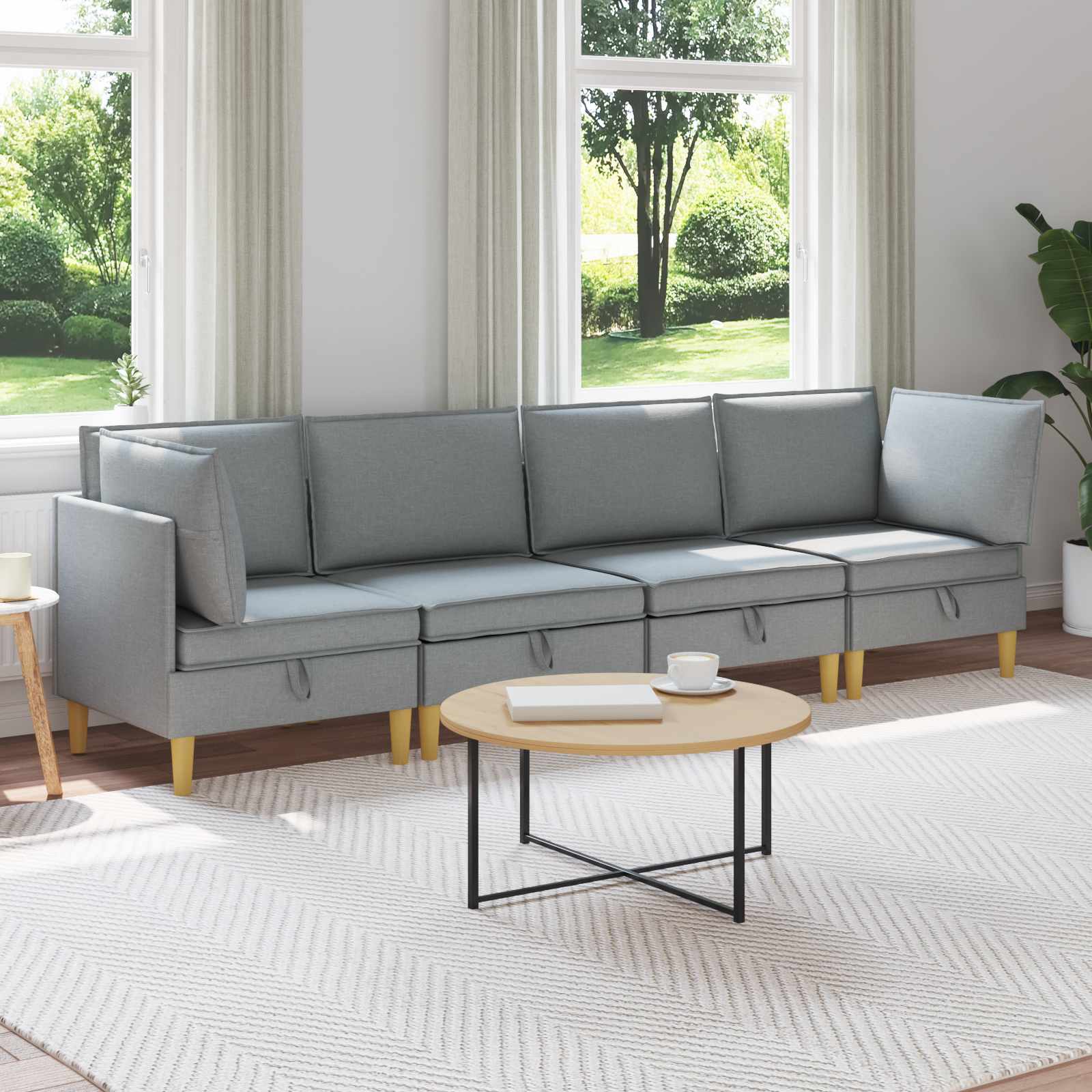 Woonkamer Meubelset met kussen met opslag 4 pcs Lichtgrijs Stof – afbeelding 1