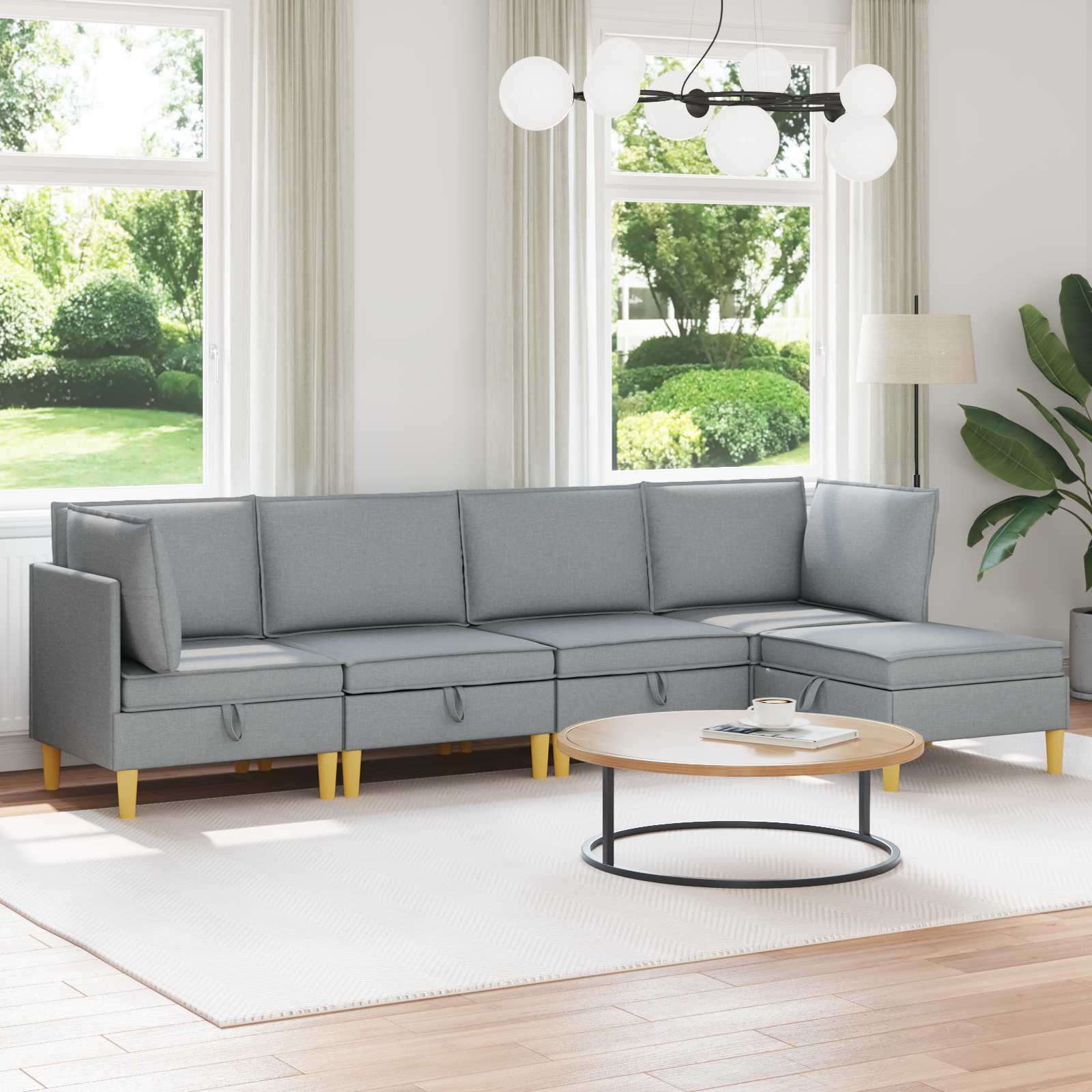 Woonkamer Meubelset met kussen met opslag 5 pcs Lichtgrijs Stof
