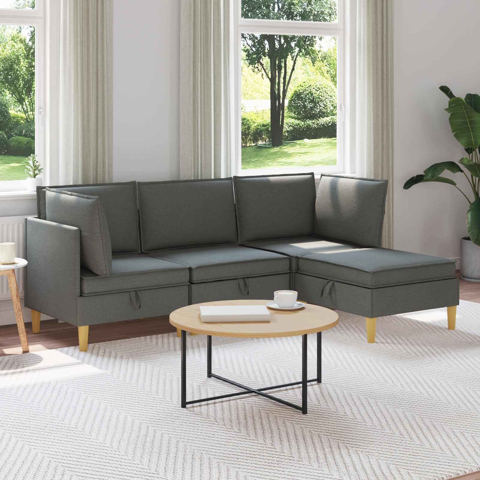 Woonkamer Meubelset met kussen 4 pcs Donkergrijs Stof