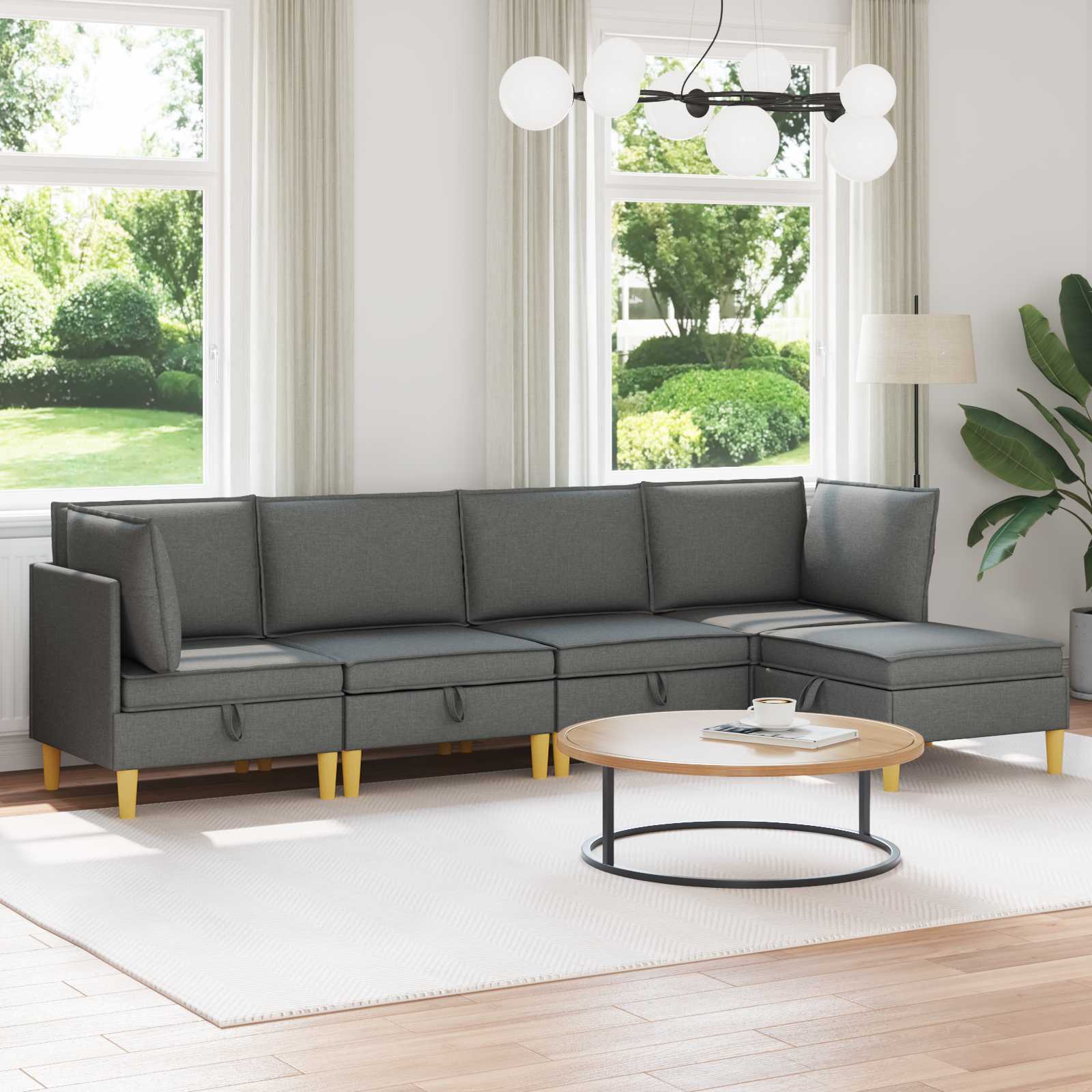 Woonkamer Meubelset met kussen 5 pcs Donkergrijs Stof – afbeelding 1