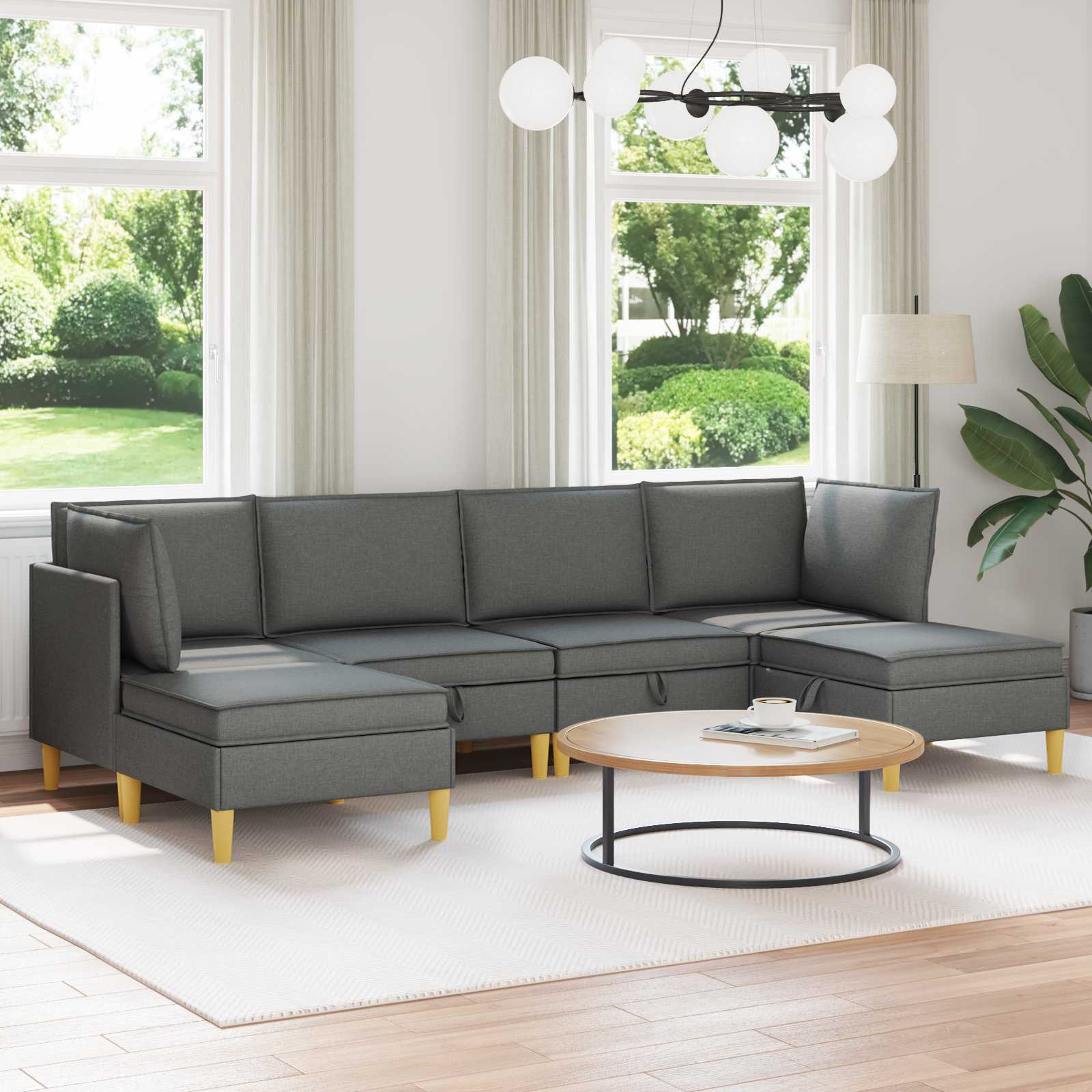 Woonkamer Meubelset met kussen 6 pcs Donkergrijs Stof – afbeelding 1