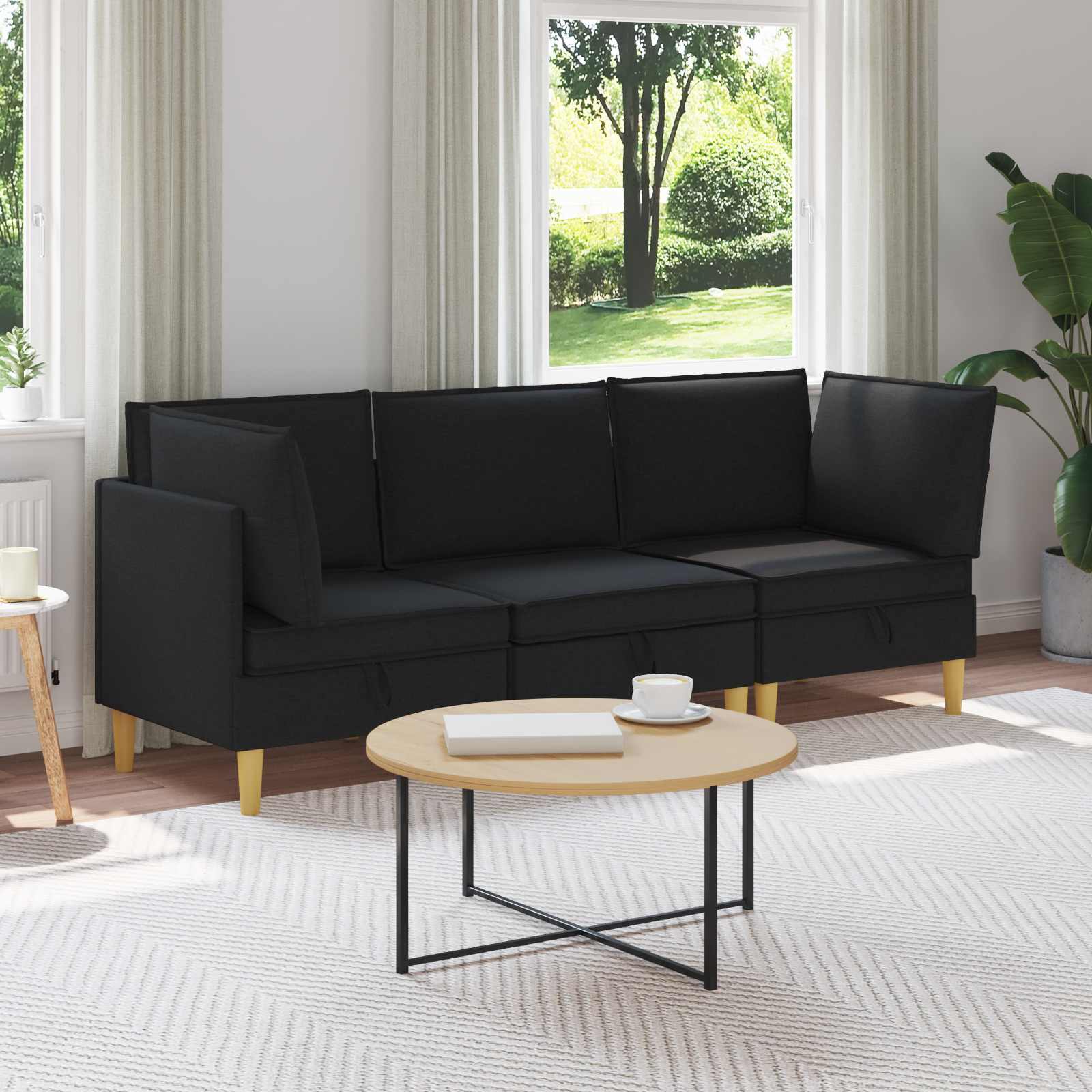 Woonkamer Meubelset met kussen met opslag 3 pcs Zwart Stof