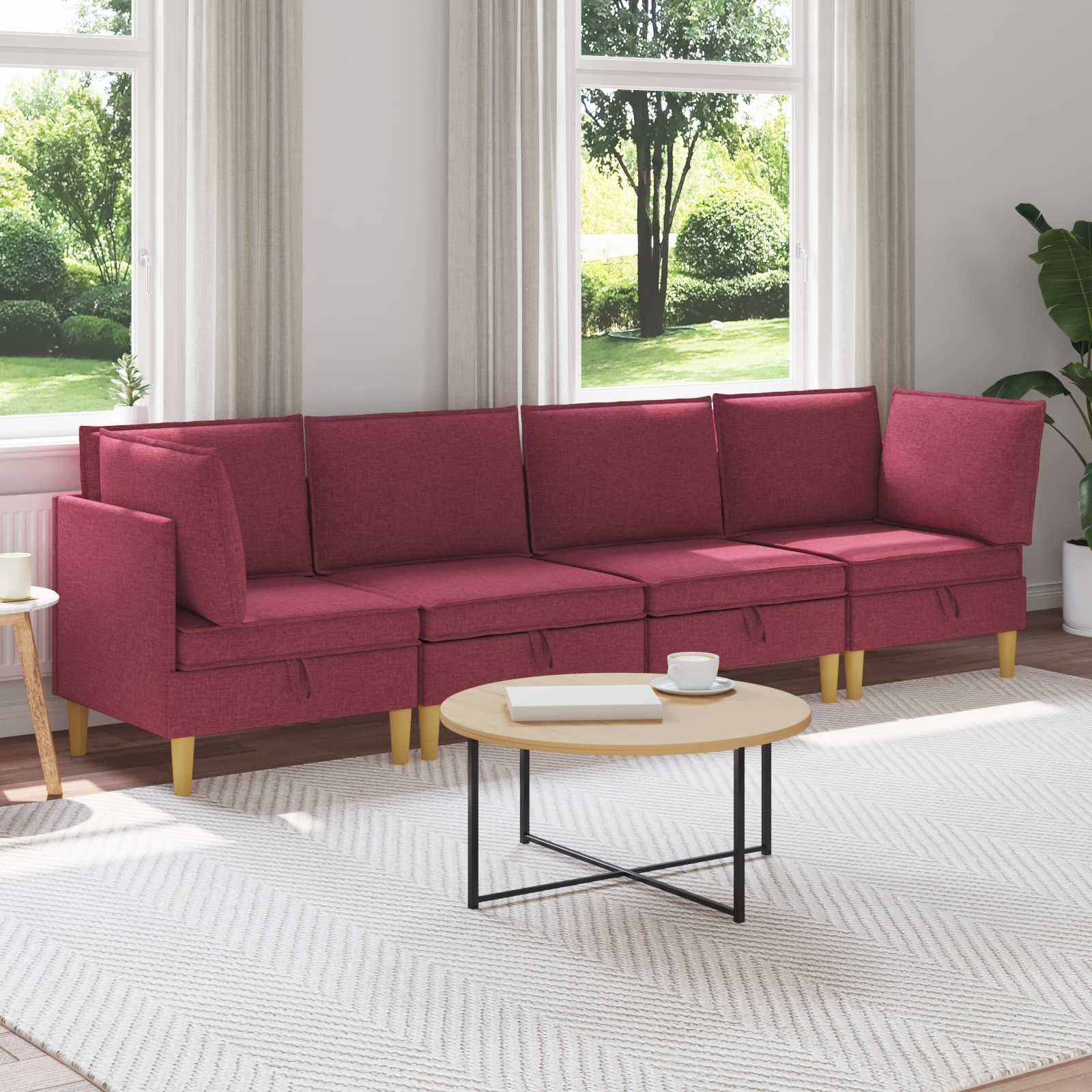 Woonkamer Meubelset met kussen met opslag 4 pcs Wijnrood Stof – afbeelding 1