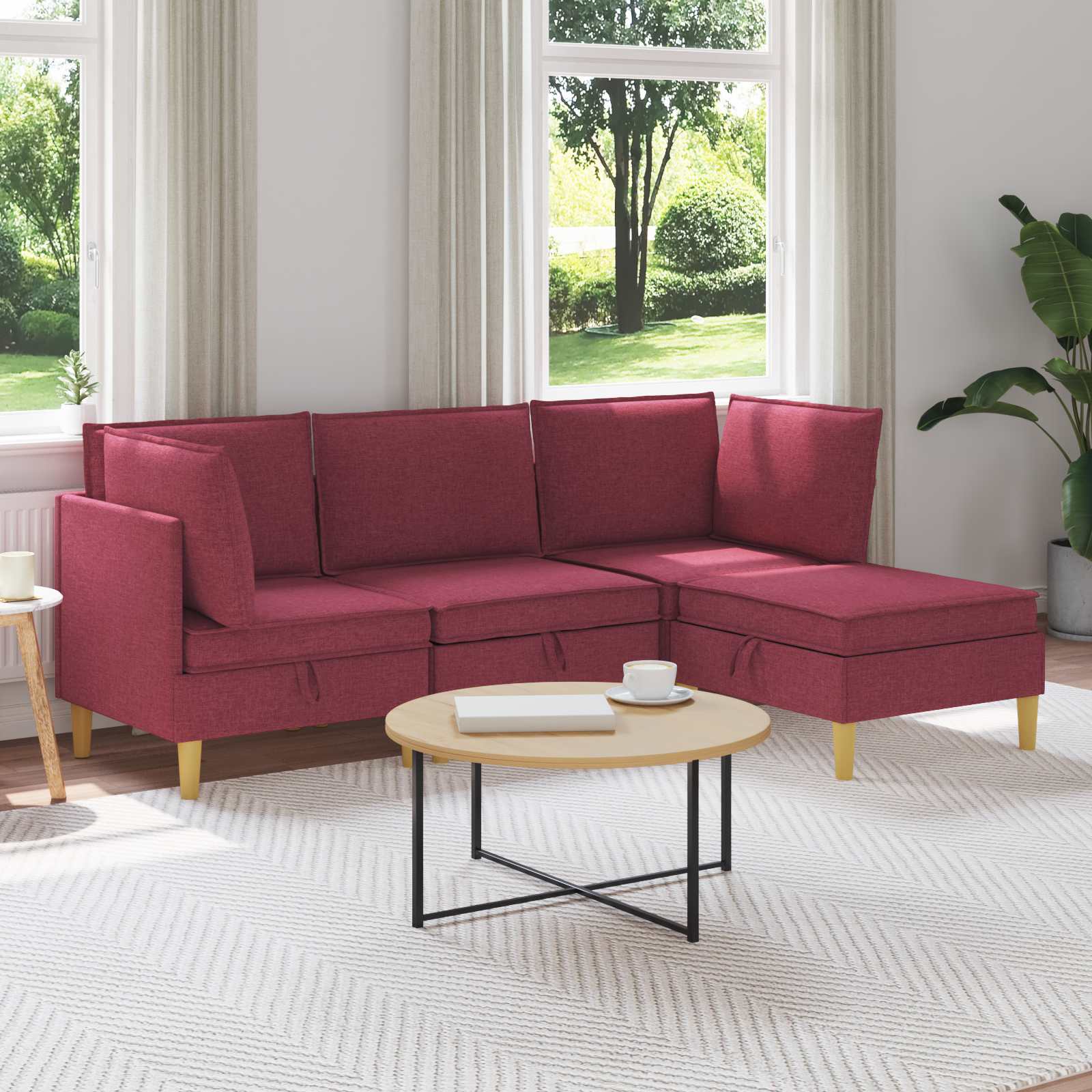 Woonkamer Meubelset met kussen met opslag 4 pcs Wijnrood Stof – afbeelding 1