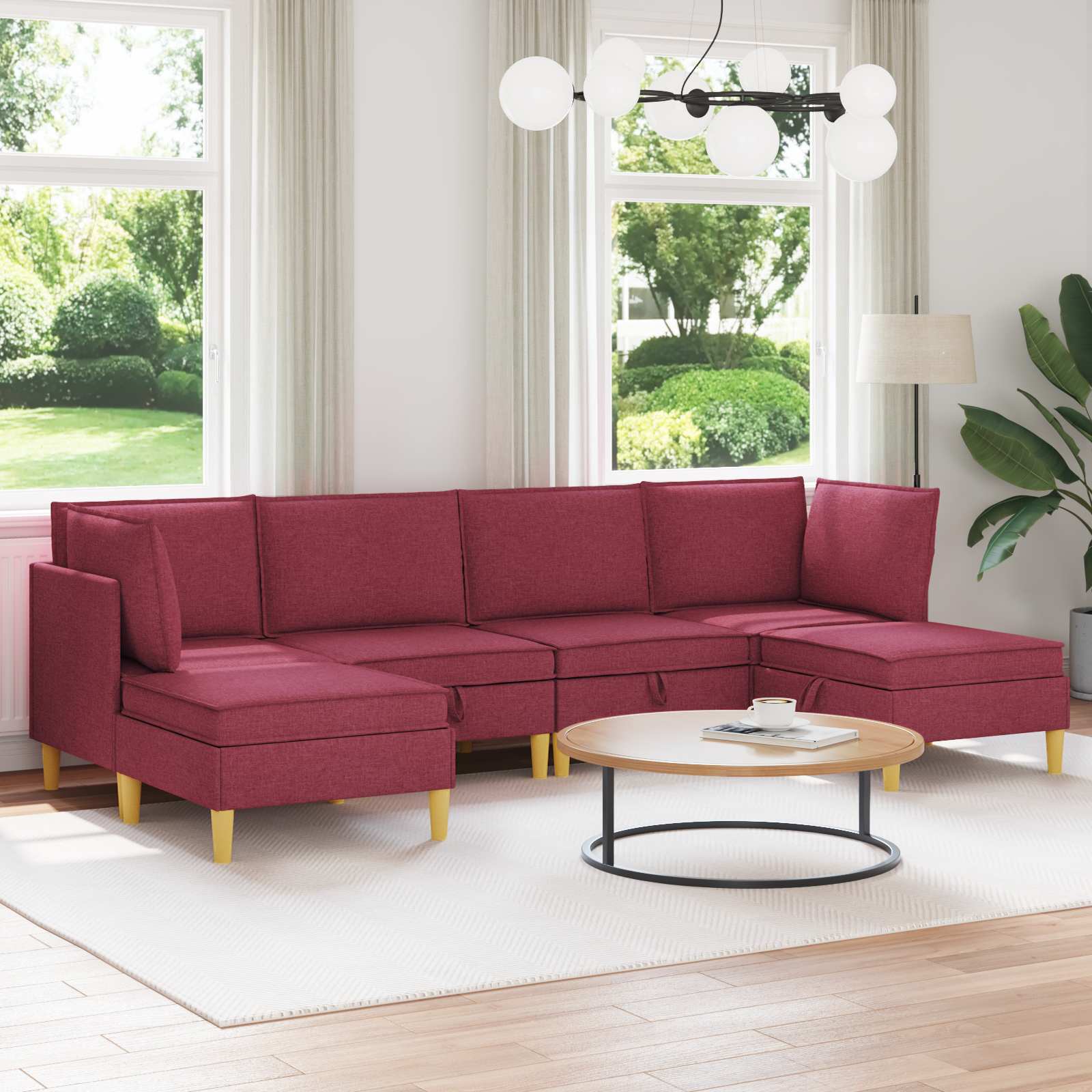Woonkamer Meubelset met kussen met opslag 6 pcs Wijnrood Stof – afbeelding 1