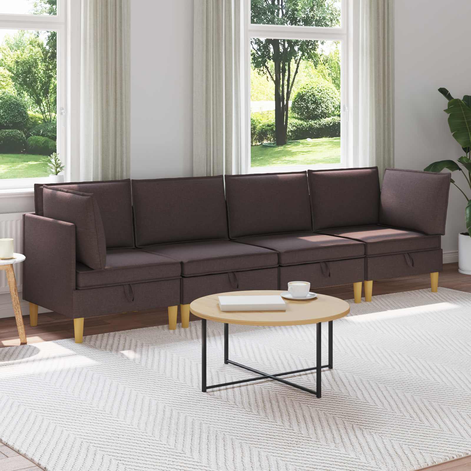 Woonkamer Meubelset met kussen 4 pcs Donkerbruin Stof – afbeelding 1