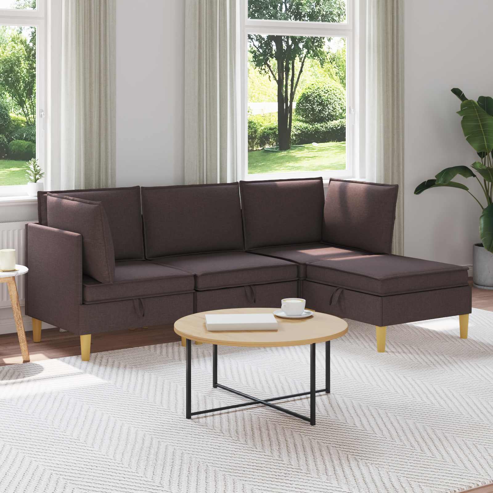 Woonkamer Meubelset met kussen 4 pcs Donkerbruin Stof