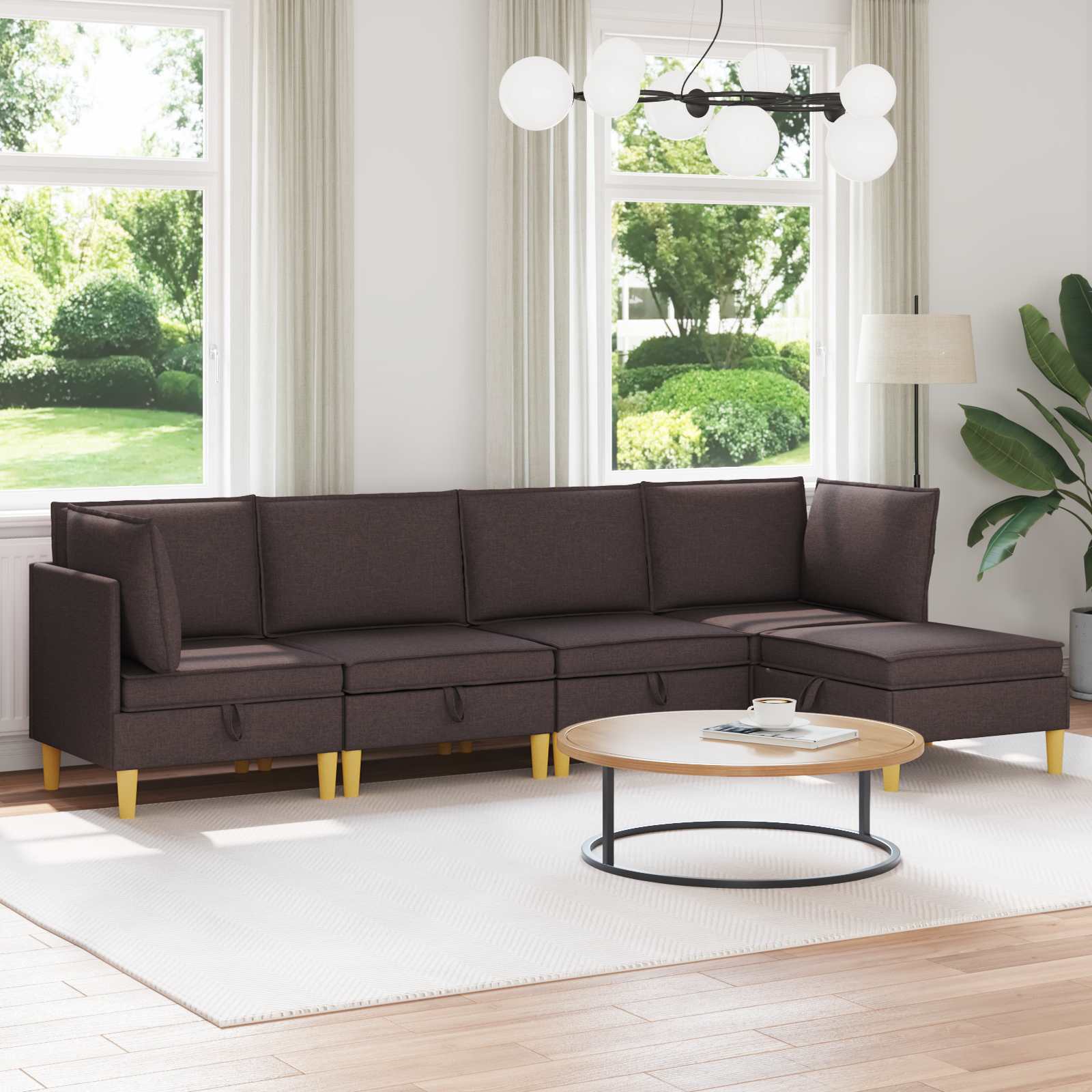 Woonkamer Meubelset met kussen 5 pcs Donkerbruin Stof – afbeelding 1