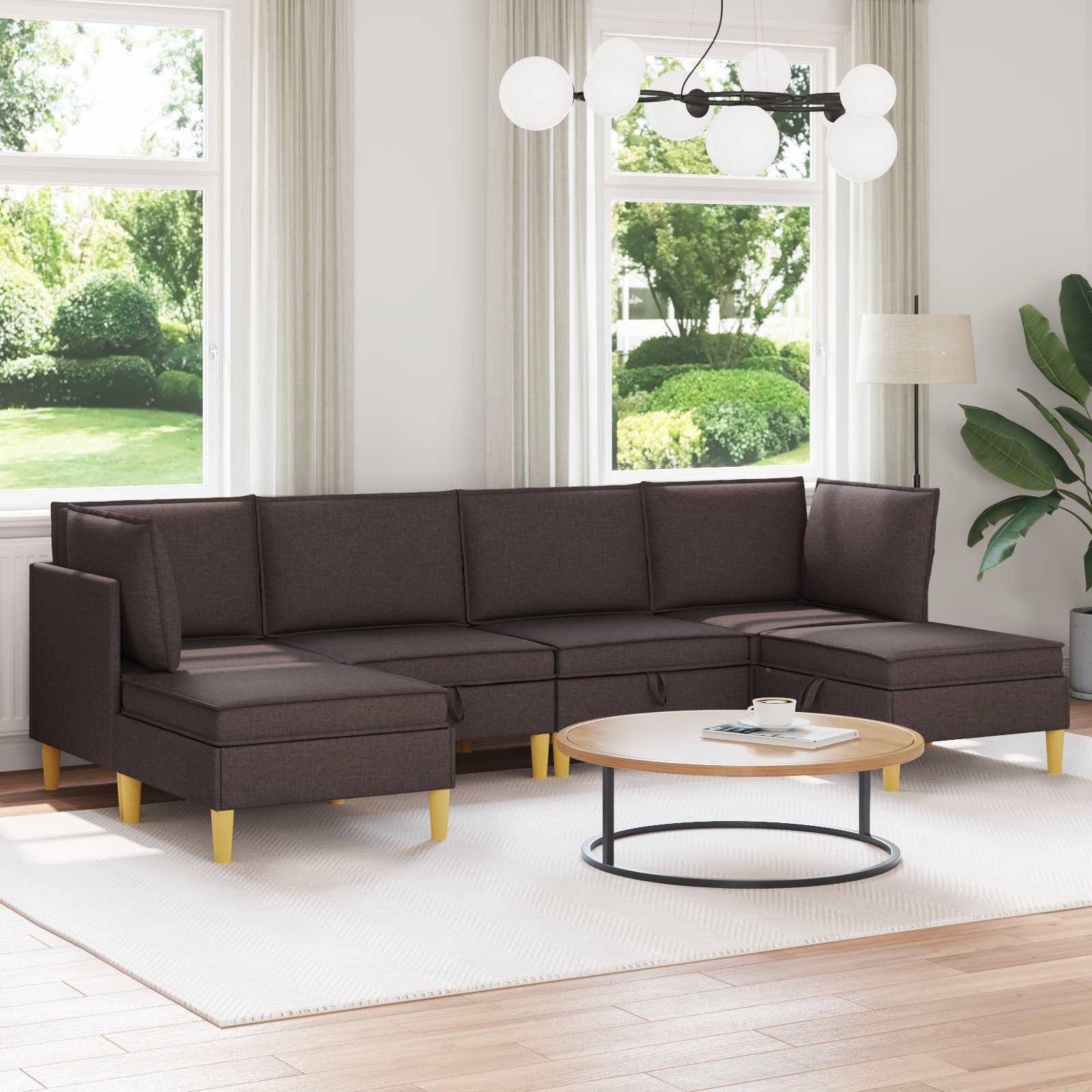 Woonkamer Meubelset met kussen 6 pcs Donkerbruin Stof – afbeelding 1