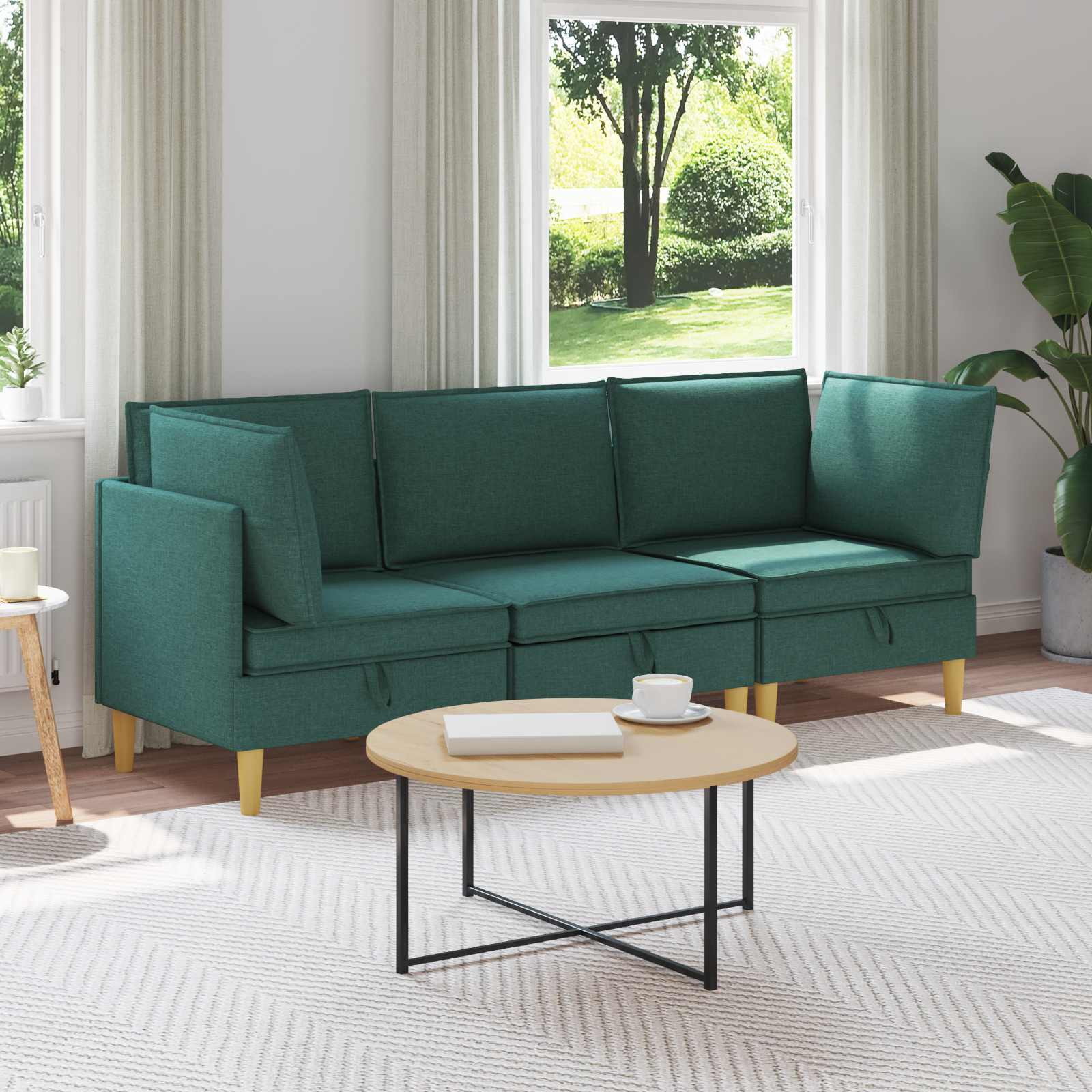 Woonkamer Meubelset met kussen 3 pcs Donkergroen Stof
