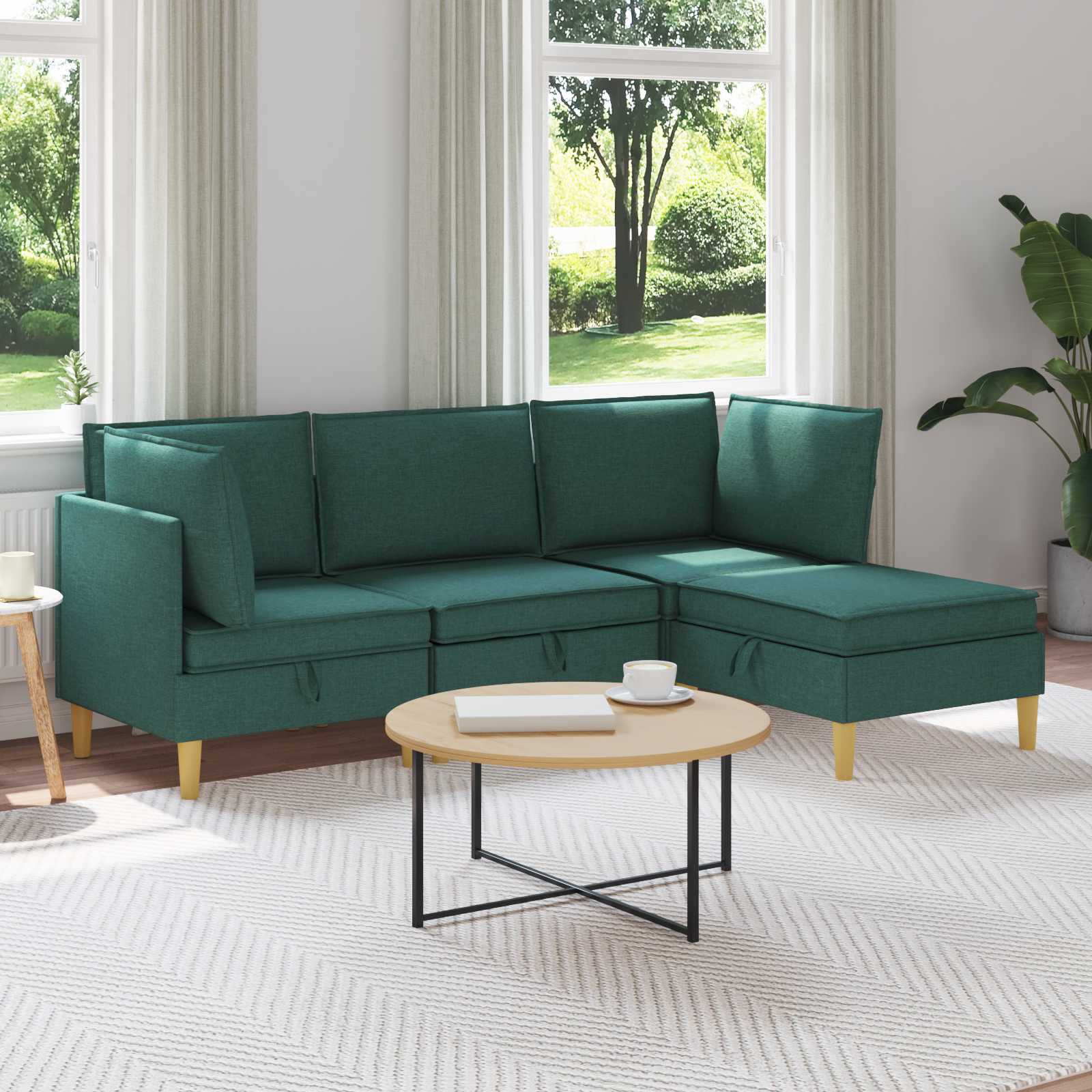 Woonkamer Meubelset met kussen 4 pcs Donkergroen Stof – afbeelding 1