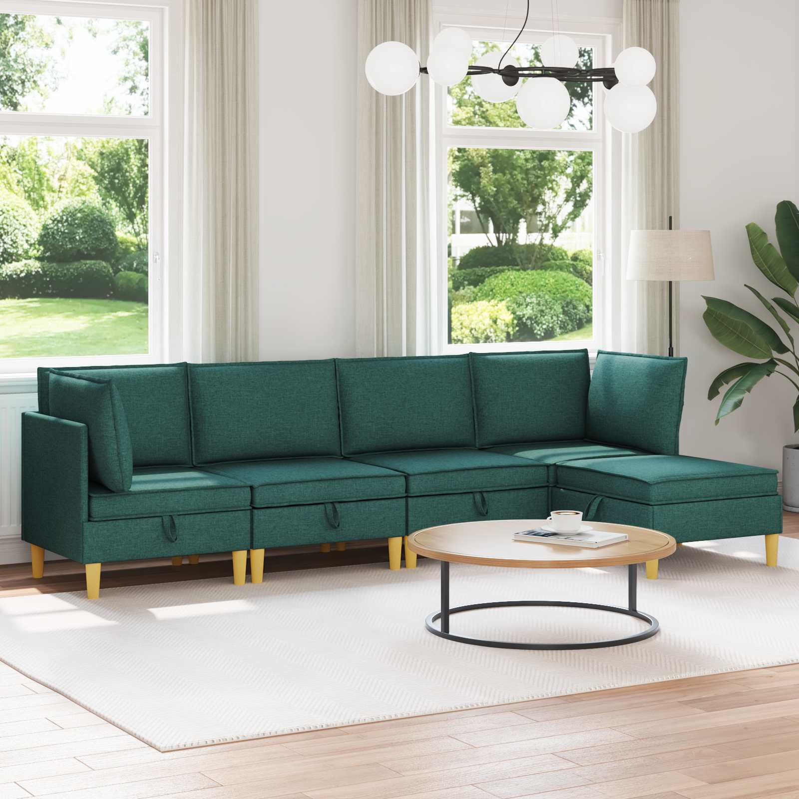 Woonkamer Meubelset met kussen 5 pcs Donkergroen Stof