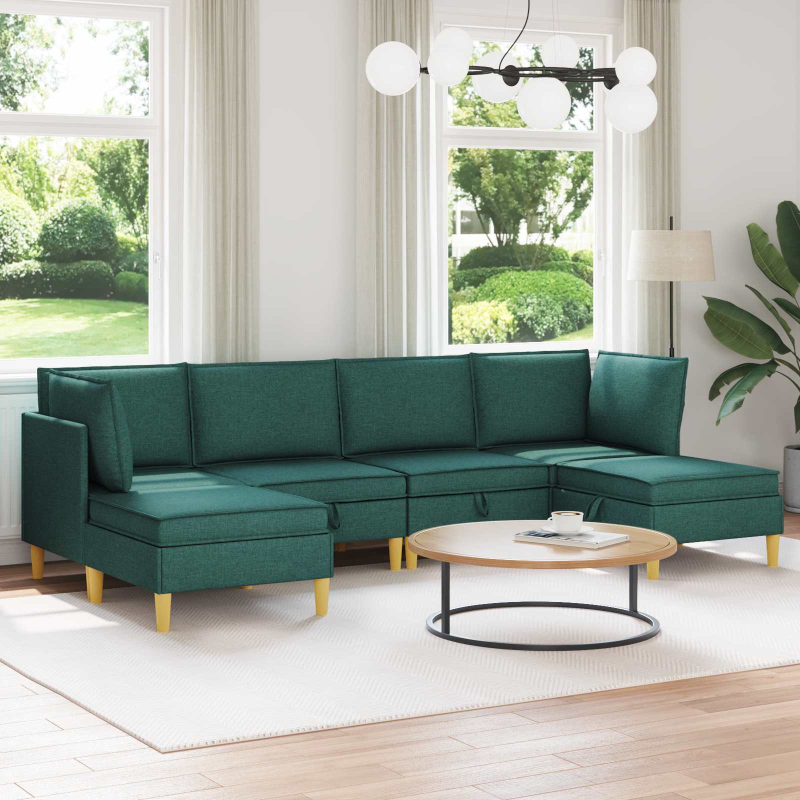 Woonkamer Meubelset met kussen 6 pcs Donkergroen Stof – afbeelding 1