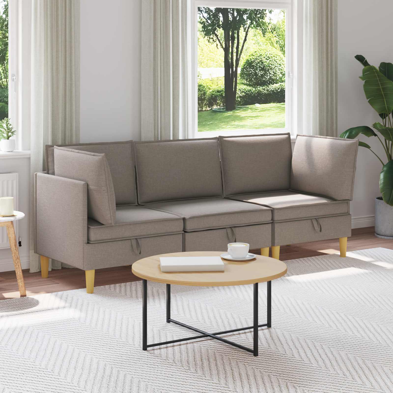 Woonkamer Meubelset met kussen met opslag 3 pcs Taupe Stof
