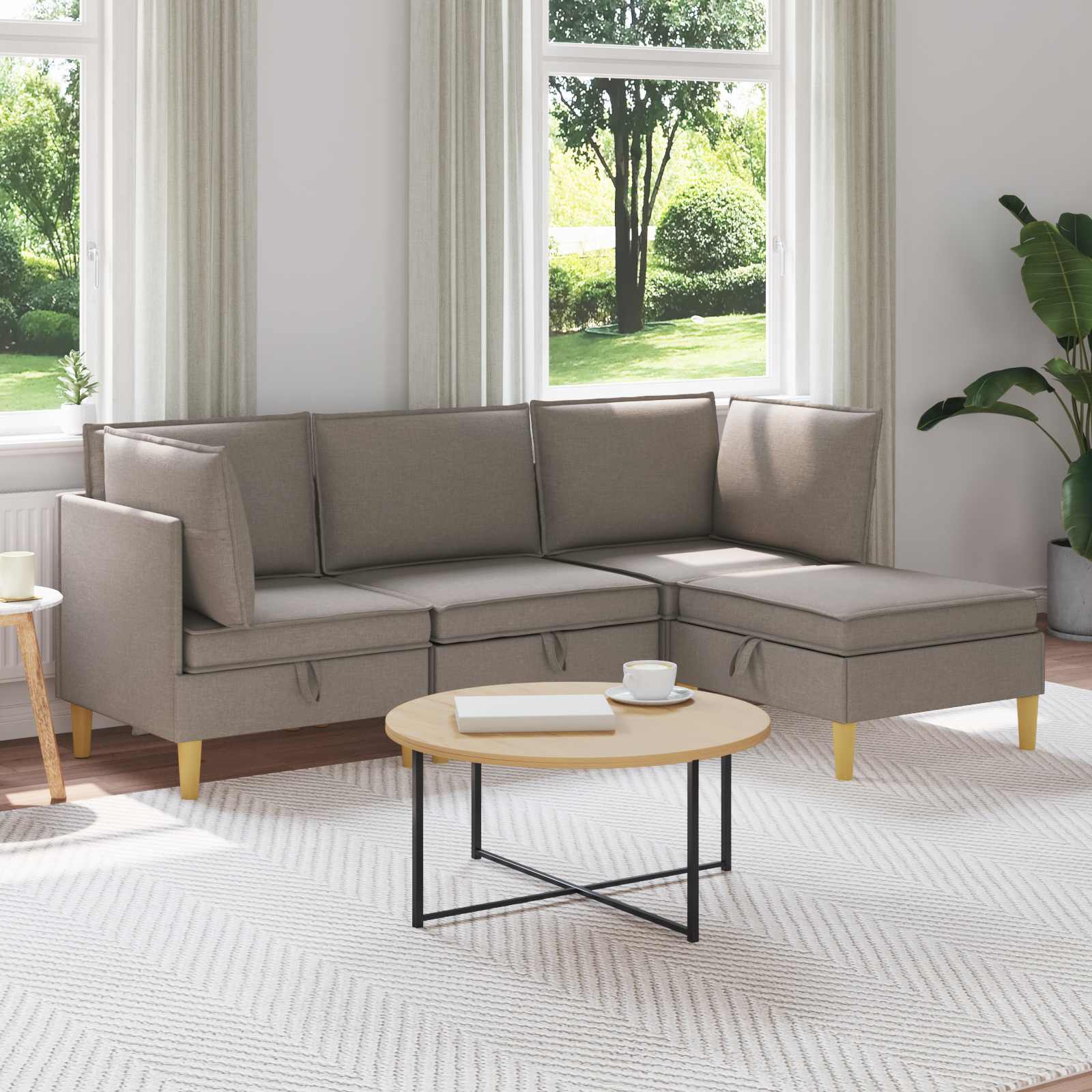 Woonkamer Meubelset met kussen met opslag 4 pcs Taupe Stof – afbeelding 1