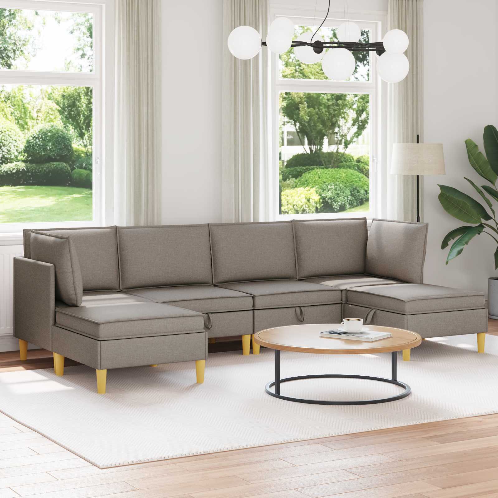 Woonkamer Meubelset met kussen met opslag 6 pcs Taupe Stof – afbeelding 1