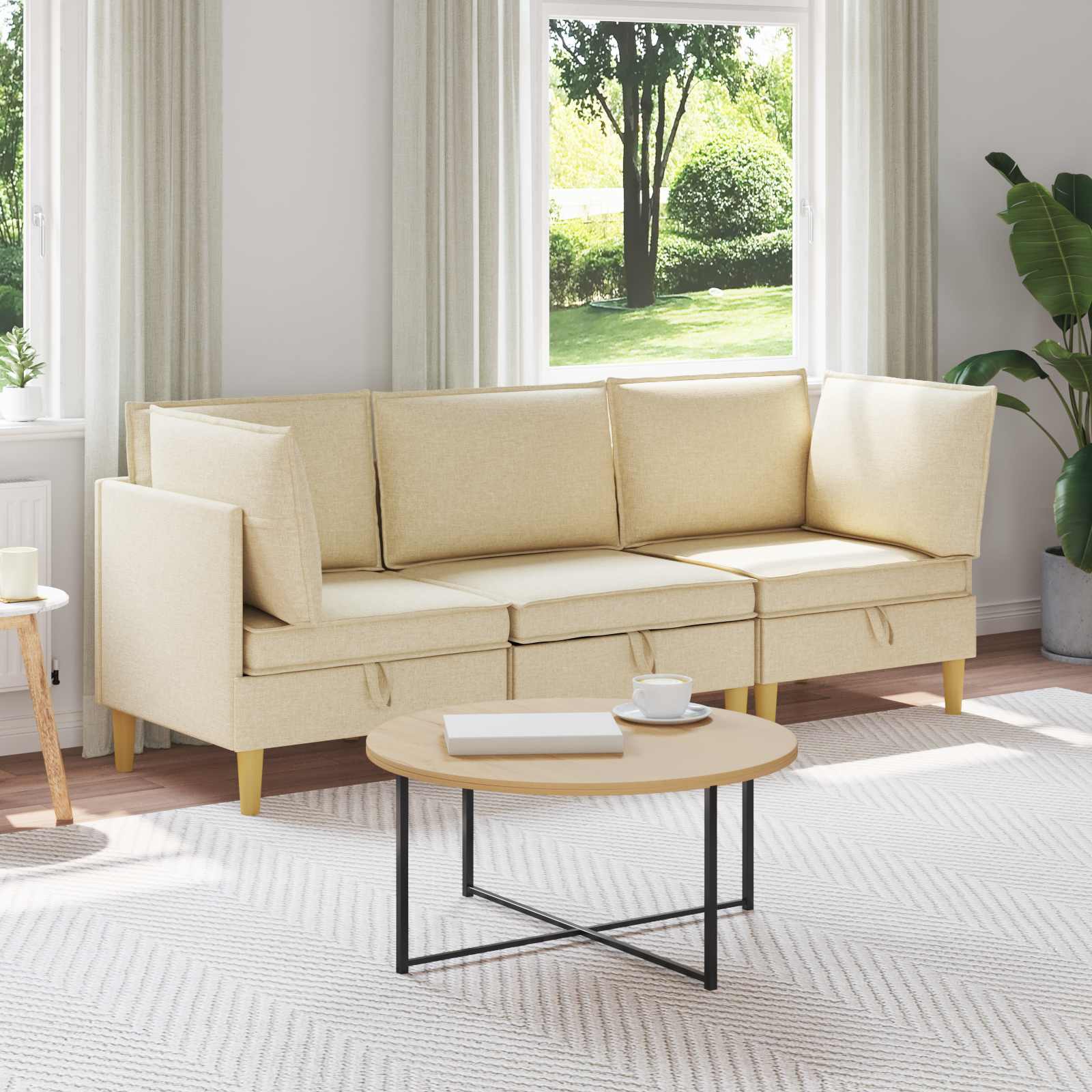 Woonkamer Meubelset met kussen 3 pcs Crèmekleurig Stof