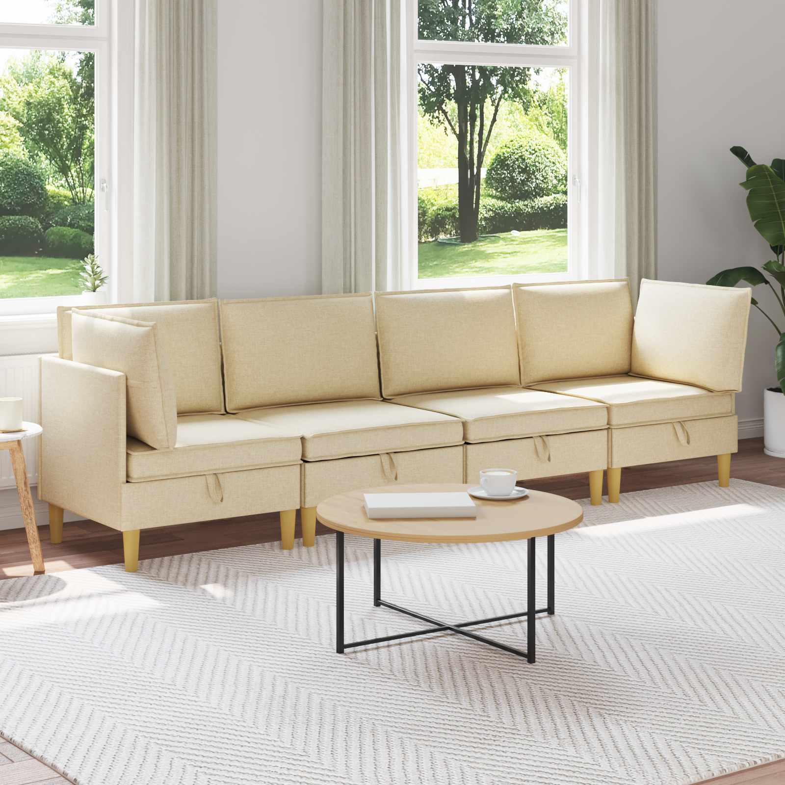 Woonkamer Meubelset met kussen 4 pcs Crèmekleurig Stof