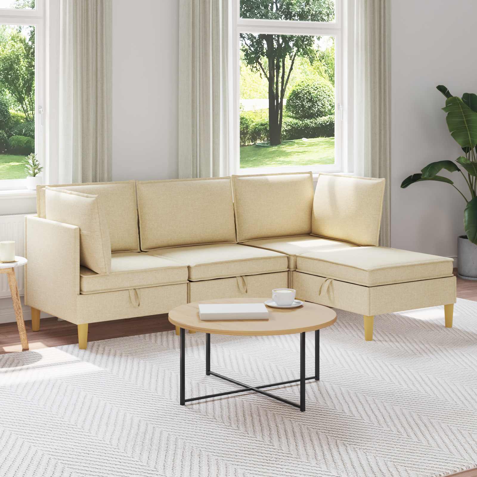 Woonkamer Meubelset met kussen 4 pcs Crèmekleurig Stof – afbeelding 1