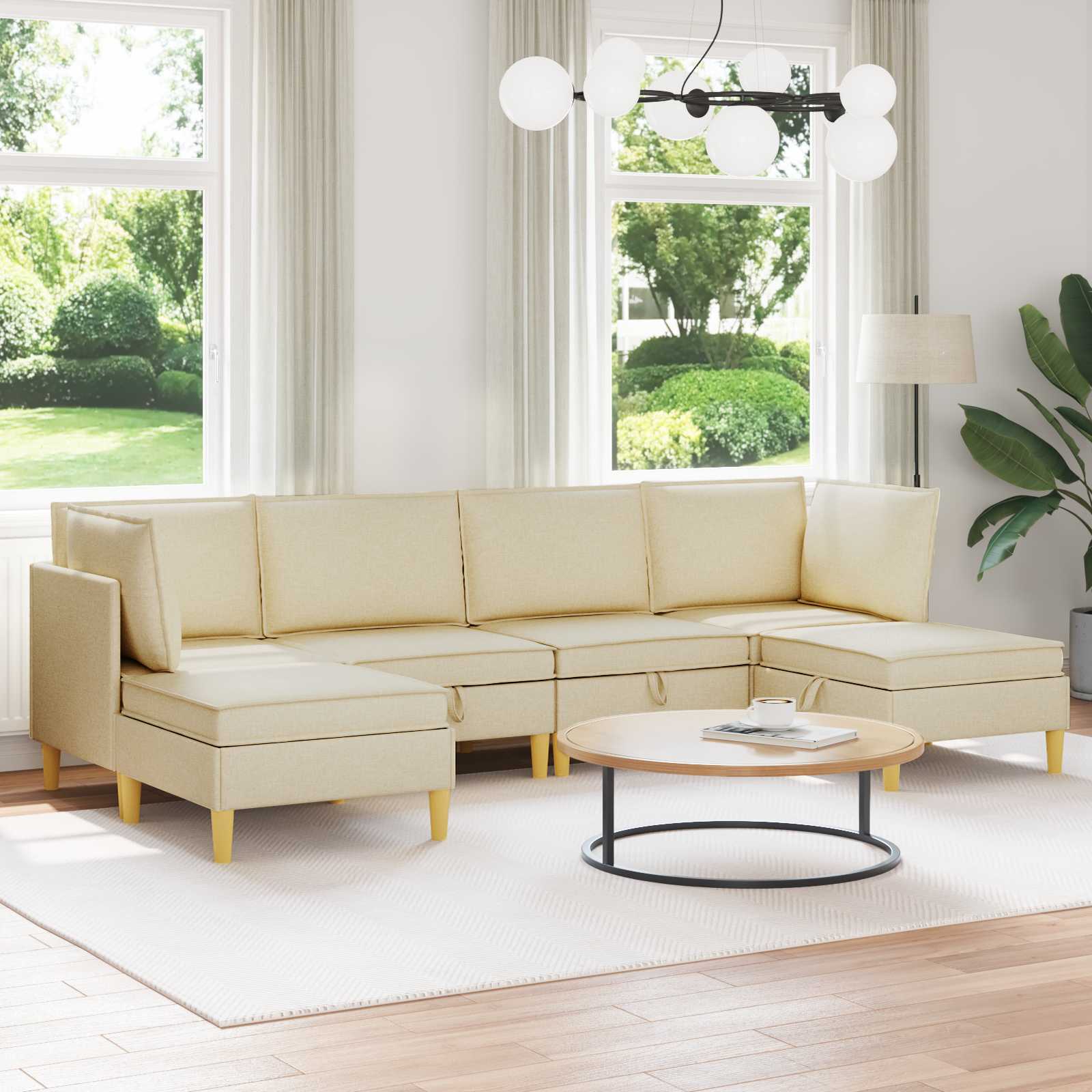 Woonkamer Meubelset met kussen 6 pcs Crèmekleurig Stof – afbeelding 1