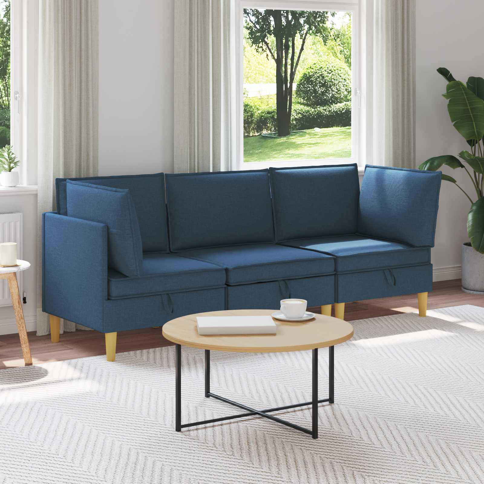 Woonkamer Meubelset met kussen met opslag 3 pcs Blauw Stof – afbeelding 1