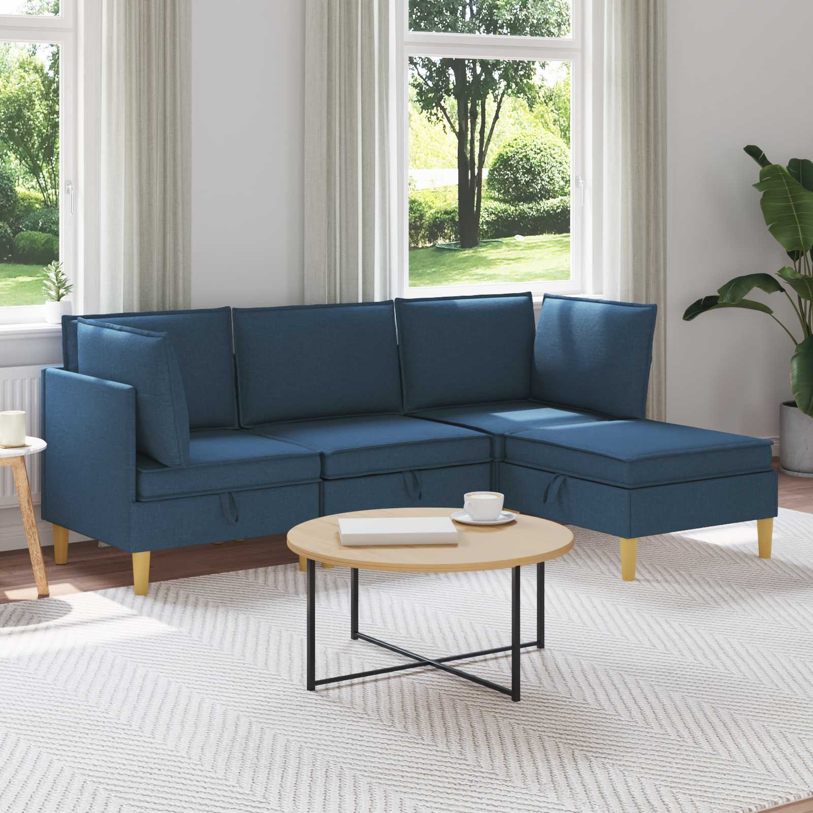 Woonkamer Meubelset met kussen met opslag 4 pcs Blauw Stof