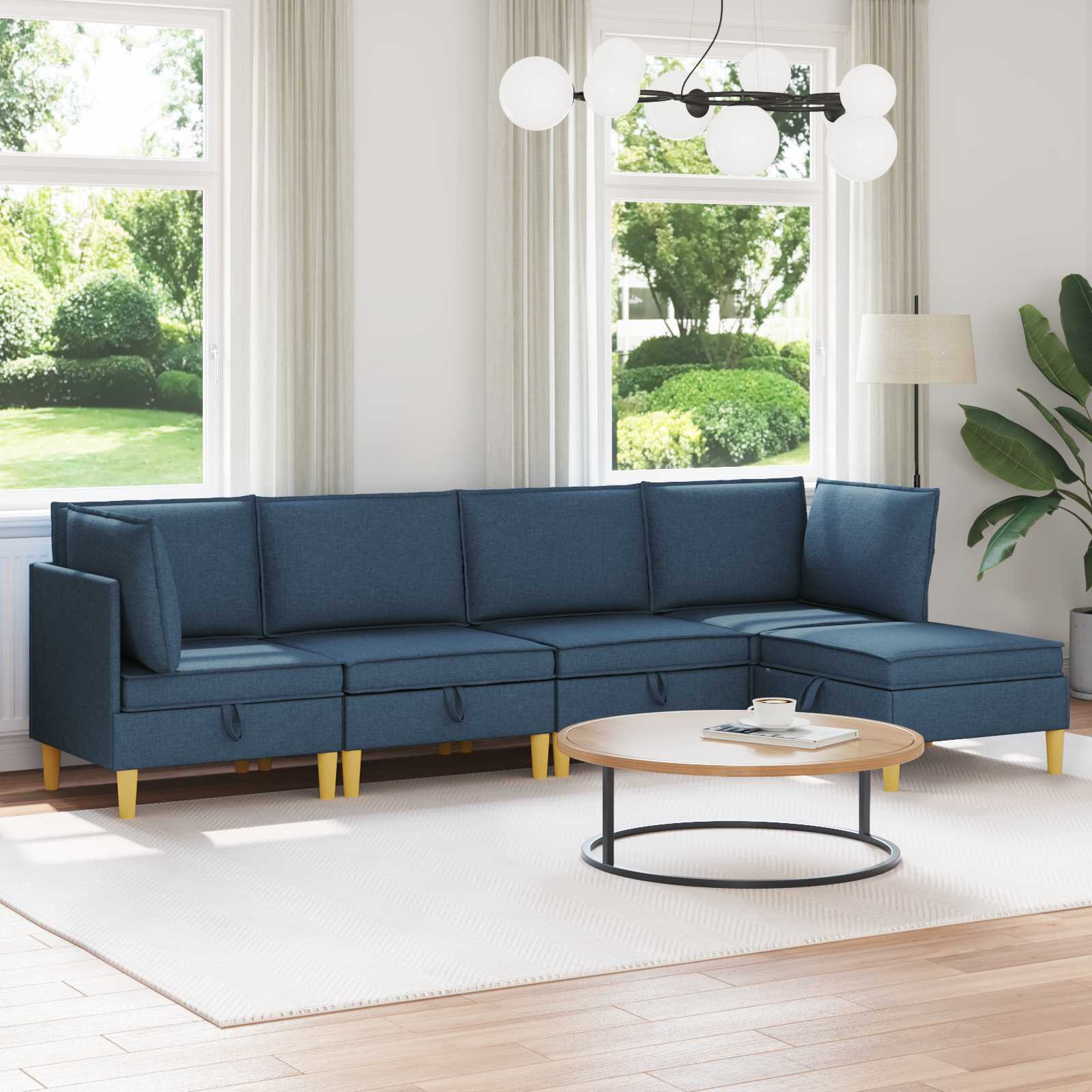 Woonkamer Meubelset met kussen met opslag 5 pcs Blauw Stof